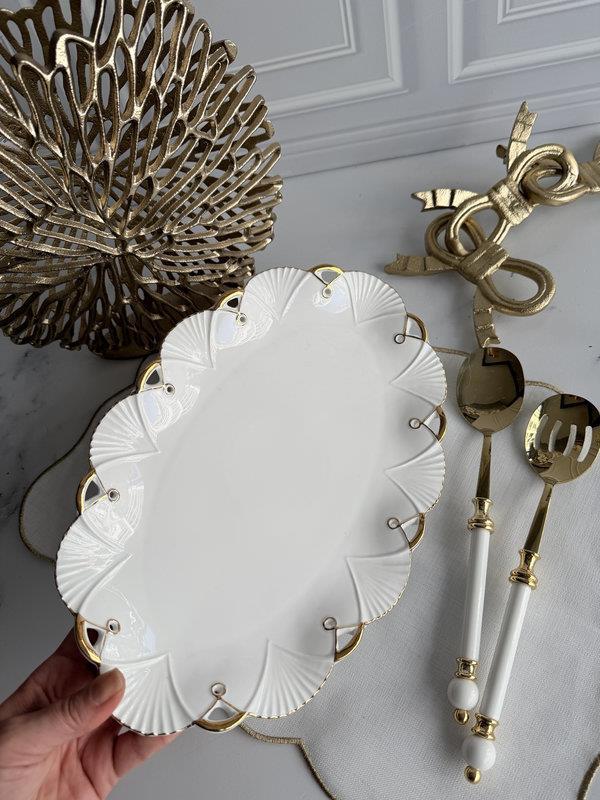 Porselen Oval Sunum Tabak Gold Lucca 36x23cm