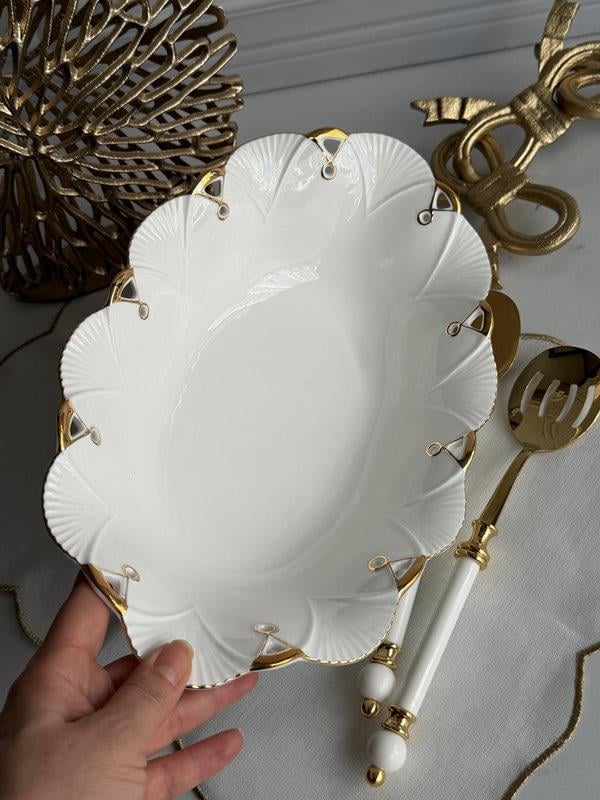 Porselen Oval Sunum Tabak Gold Lucca 36x23cm