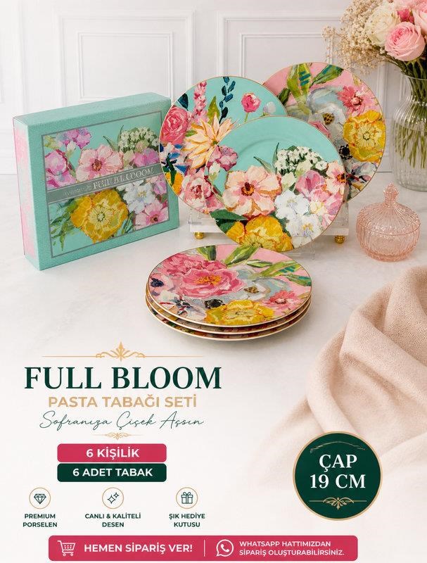 Porselen Pasta Tabak 6'lı 19 Cm Full Bloom