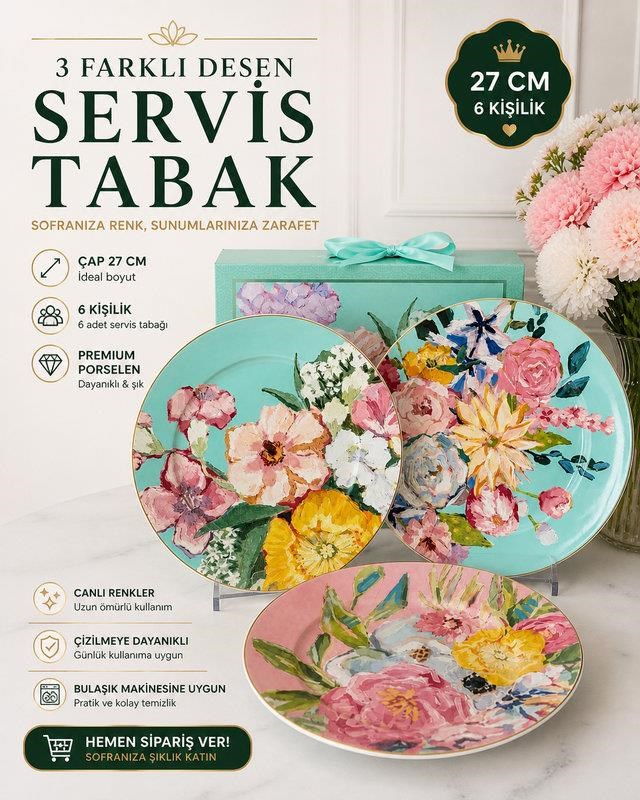 Porselen Servis Tabak 6'lı 27cm Full Bloom
