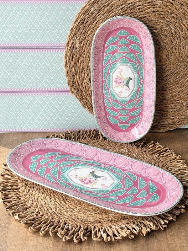 Porselen Sunum Tabak Oval 2'li Qush Pembe 