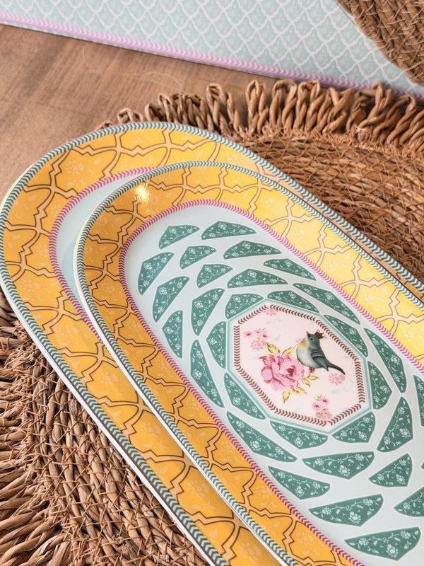 Porselen Sunum Tabak Oval 2'li Qush Sarı 