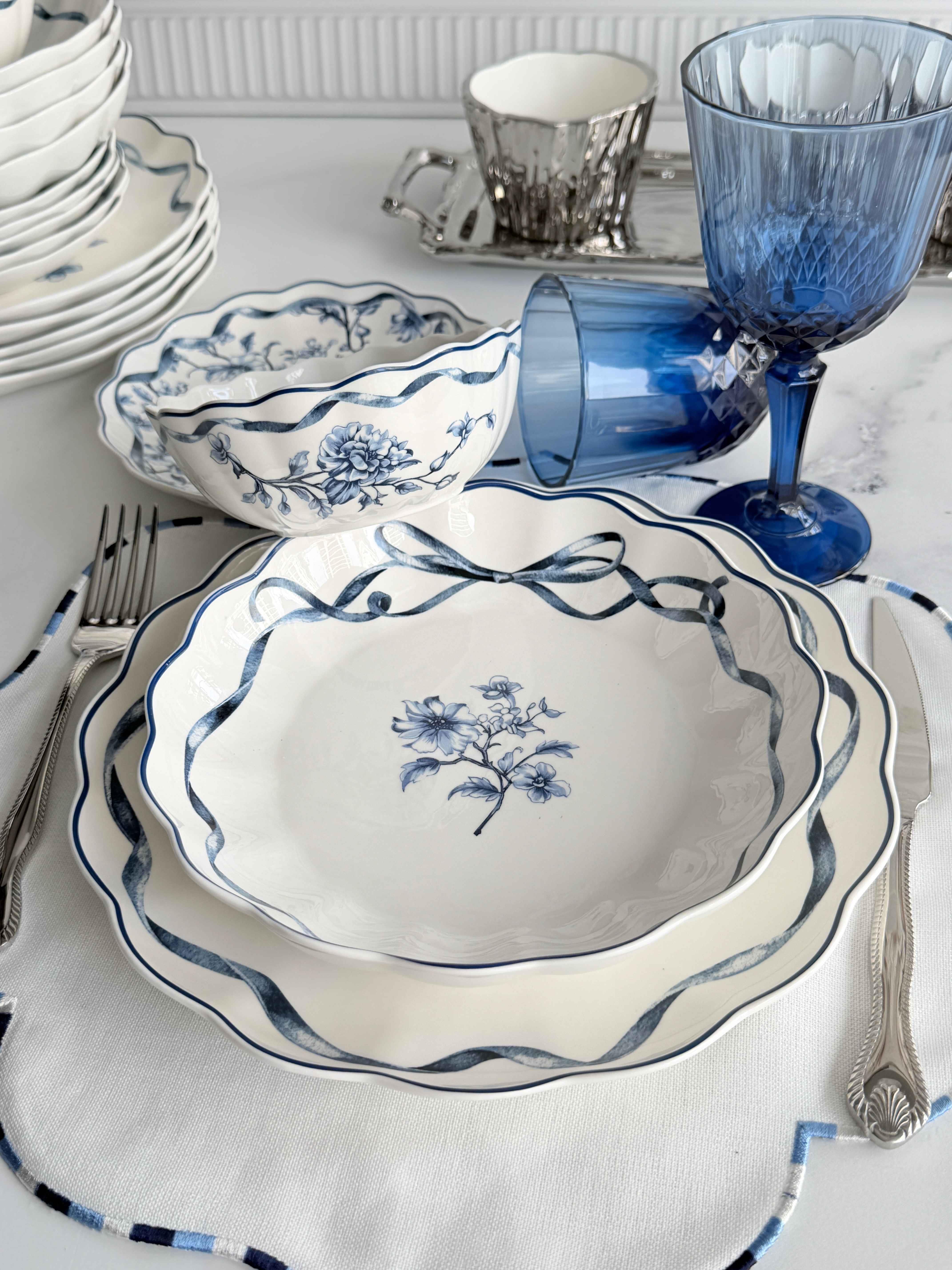 Porselen Yemek Takımı 6 Kişilik 24 Parça Luna Blue