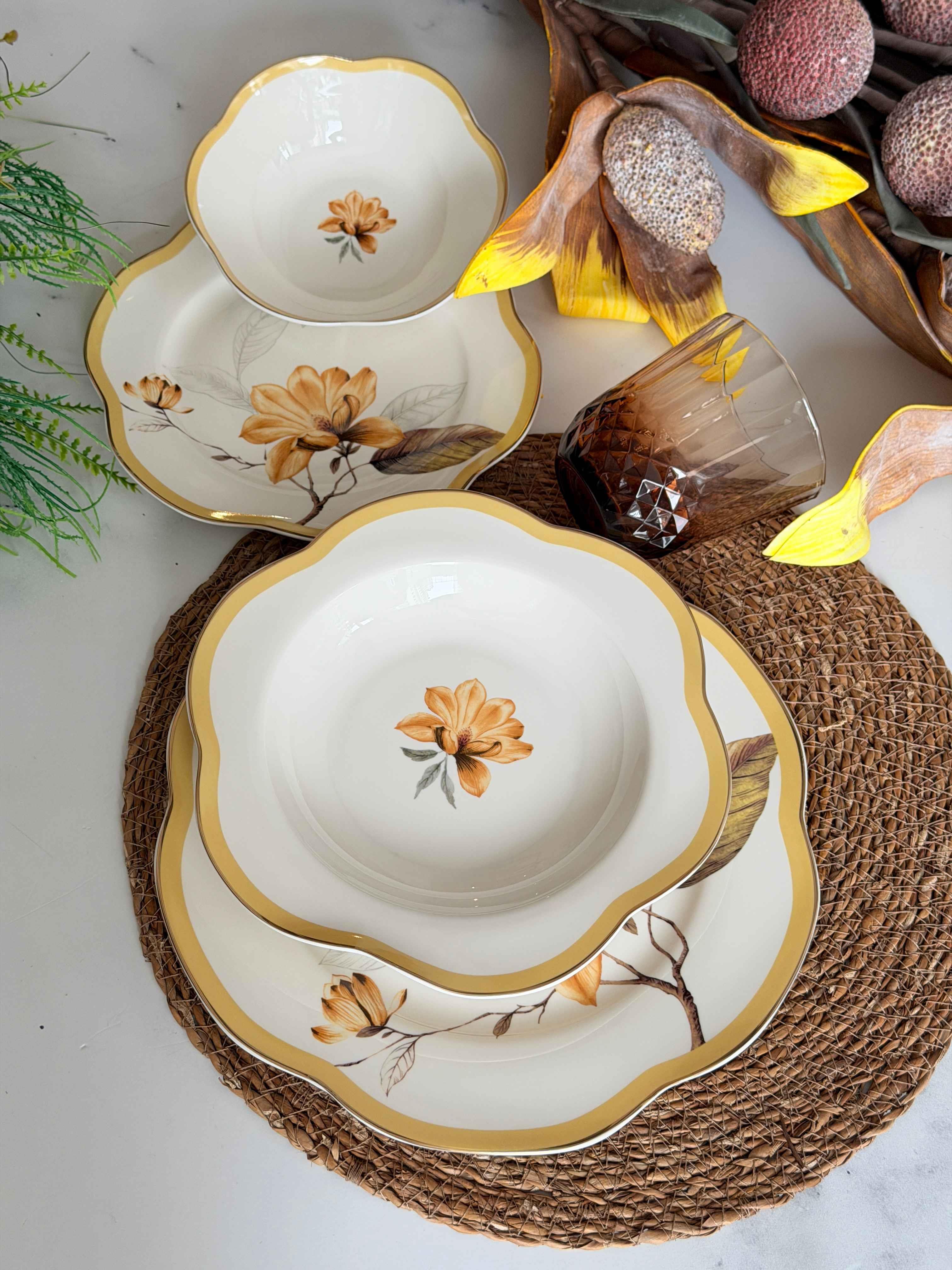Porselen Yemek Takımı 6 Kişilik 24 Parça Alessa Sarı