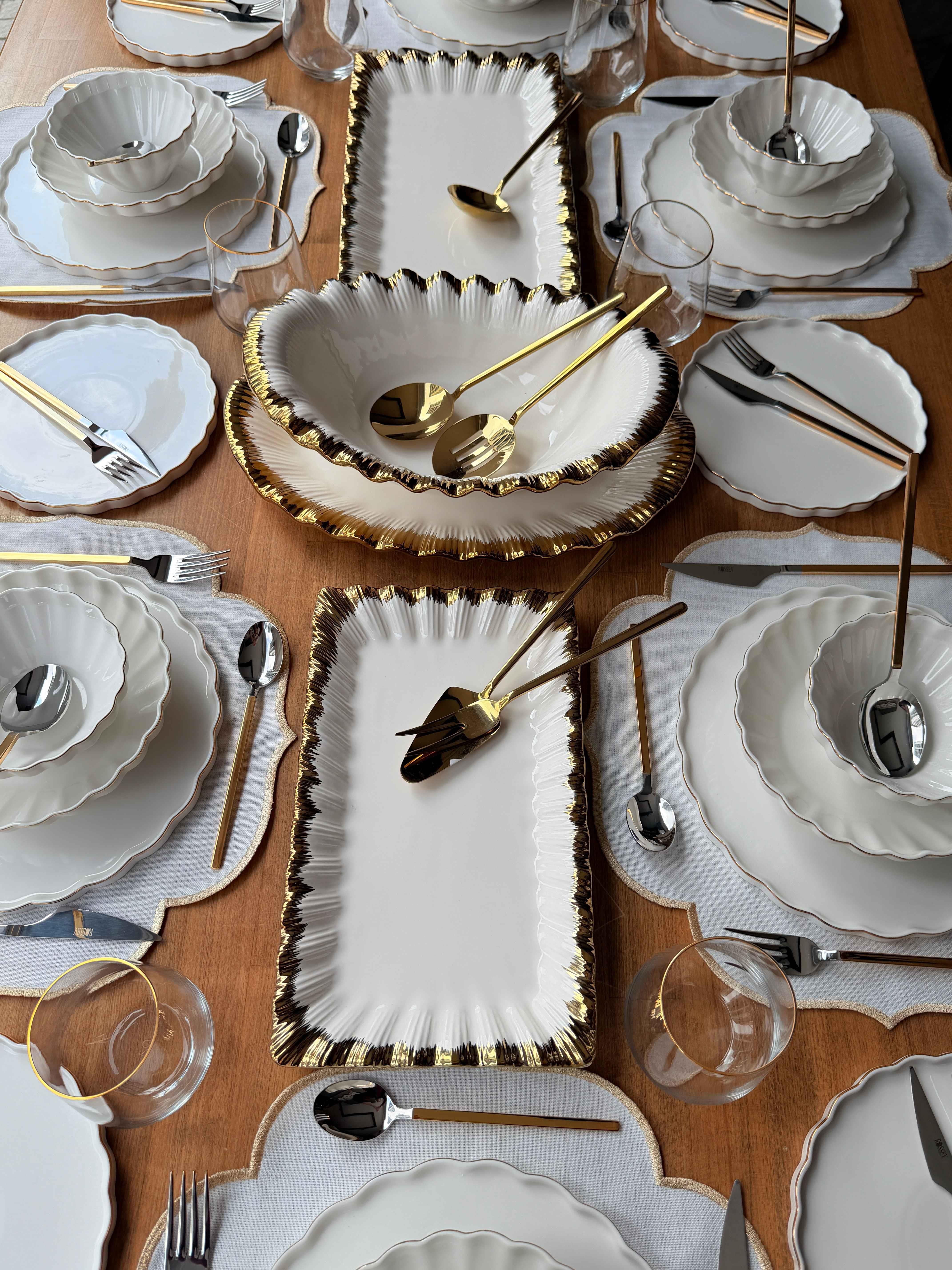 Porselen Yemek Takımı 6 Kişilik 87 Parça Twist Gold Sofya
