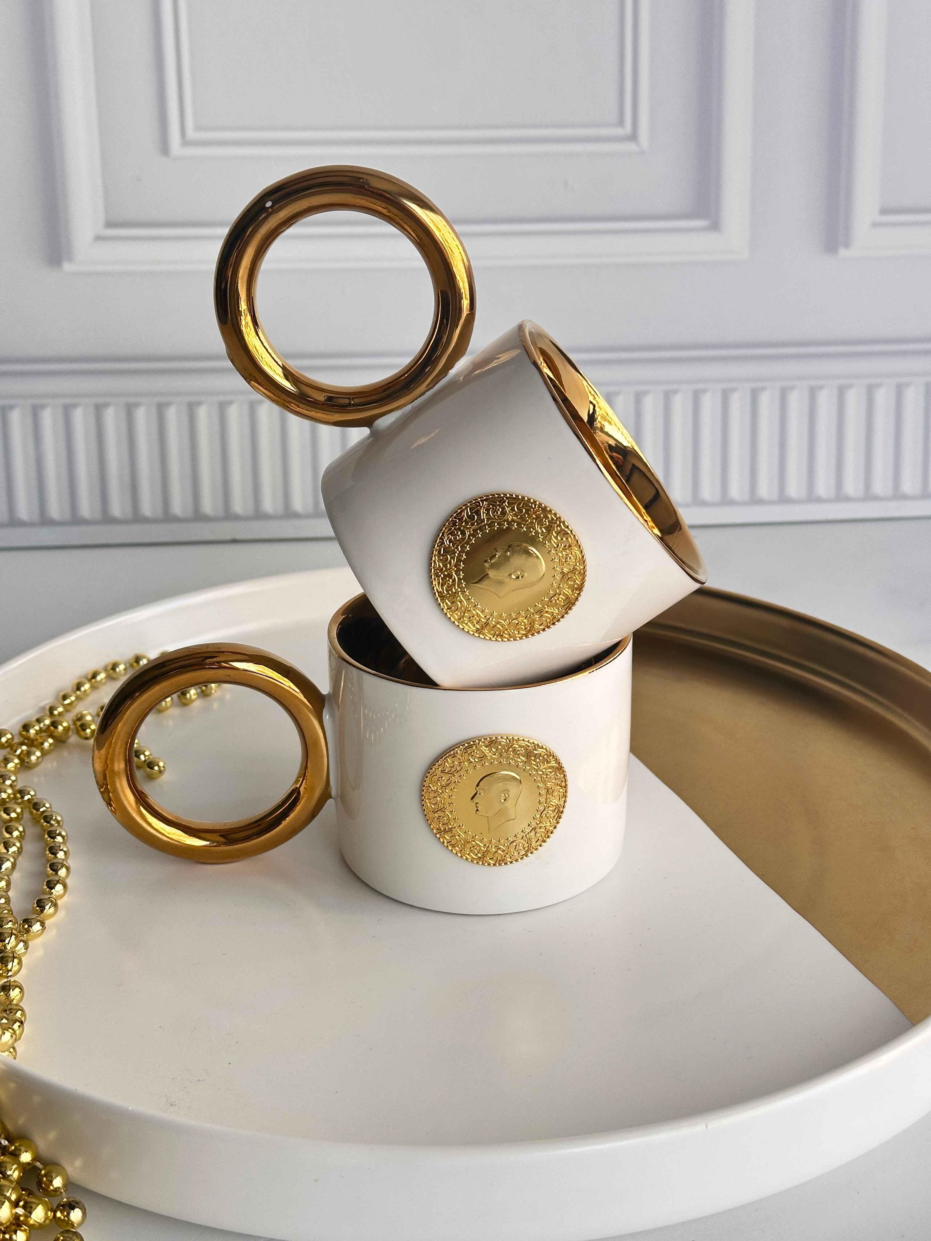 Quarter Gold 2'li Porselen Kupa