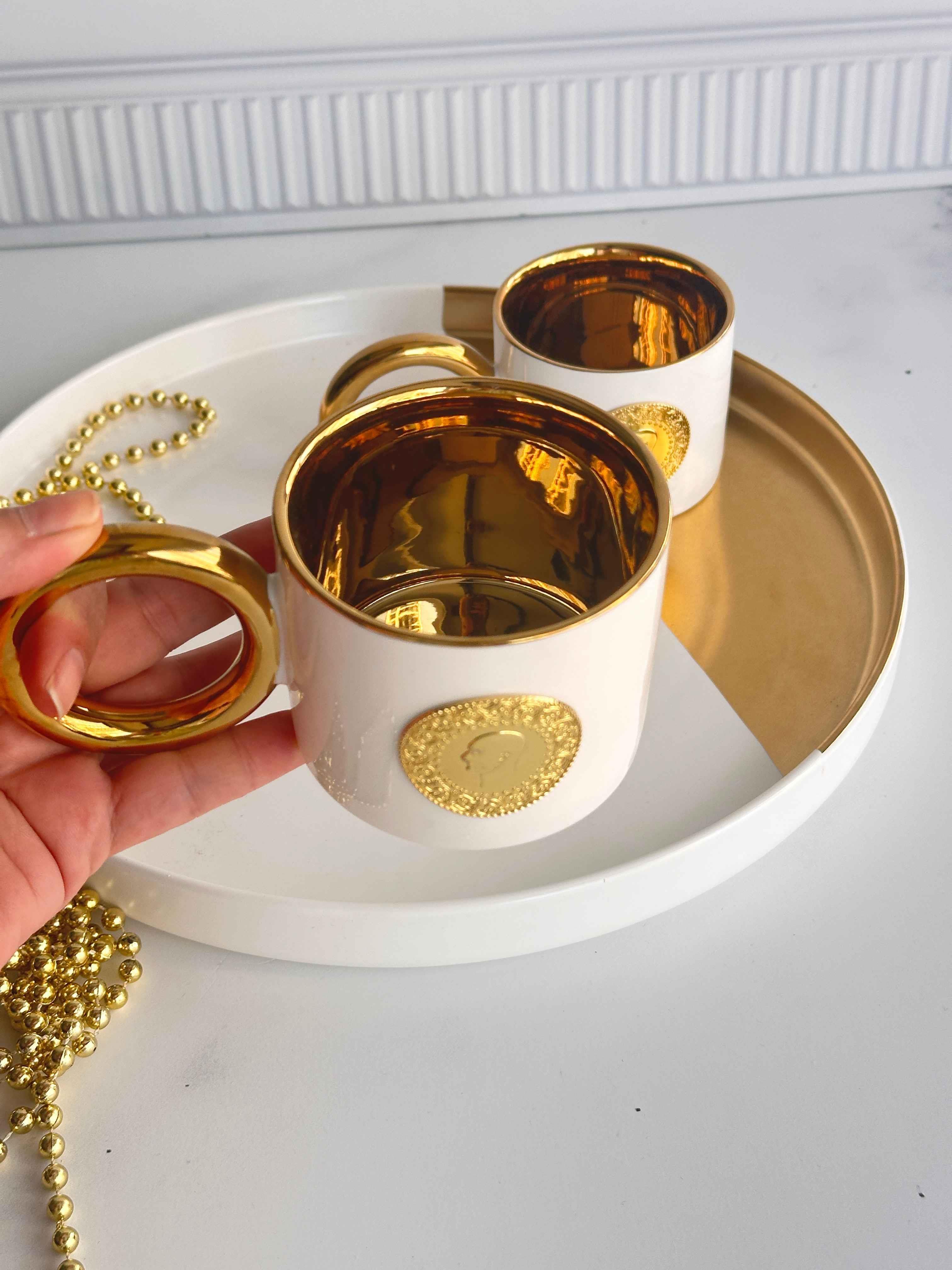 Quarter Gold 2'li Porselen Kupa