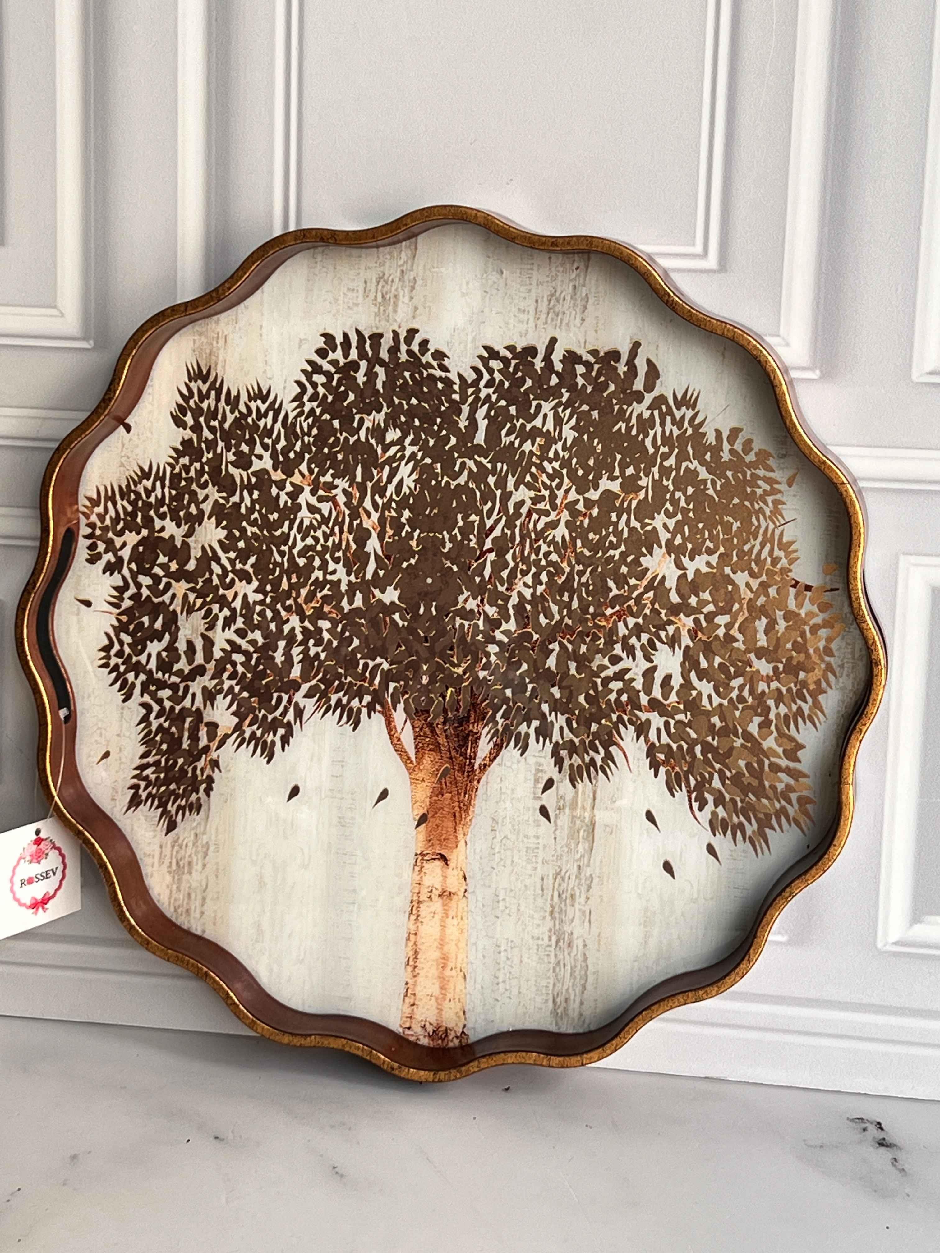 Rossev Arbol Gold Yuvarlak Tepsi