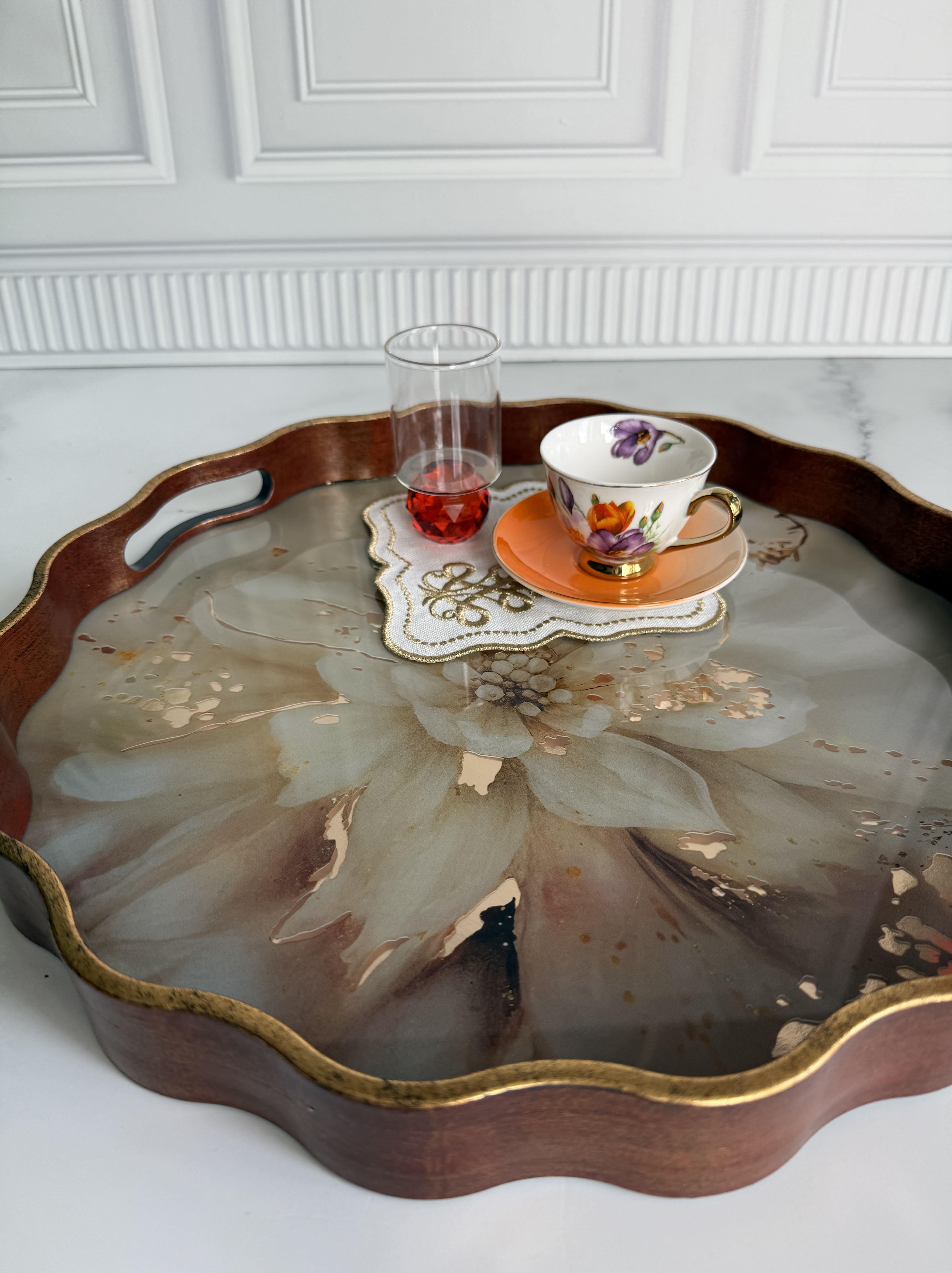 Rossev Claret Red Yuvarlak Tepsi