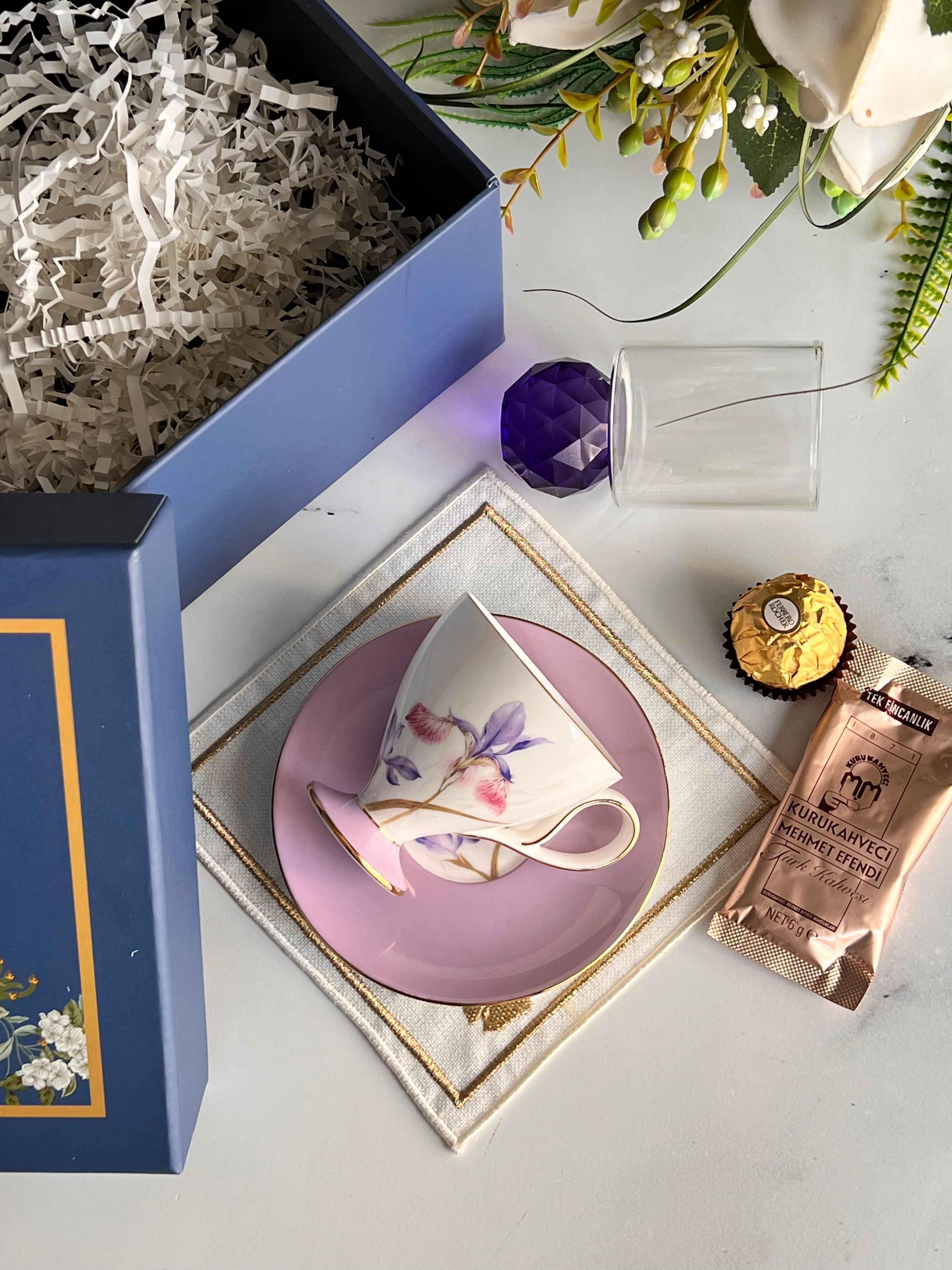 Rossev Veronica İris Kişiye Özel Hediye Kutulu Fincan Takımı