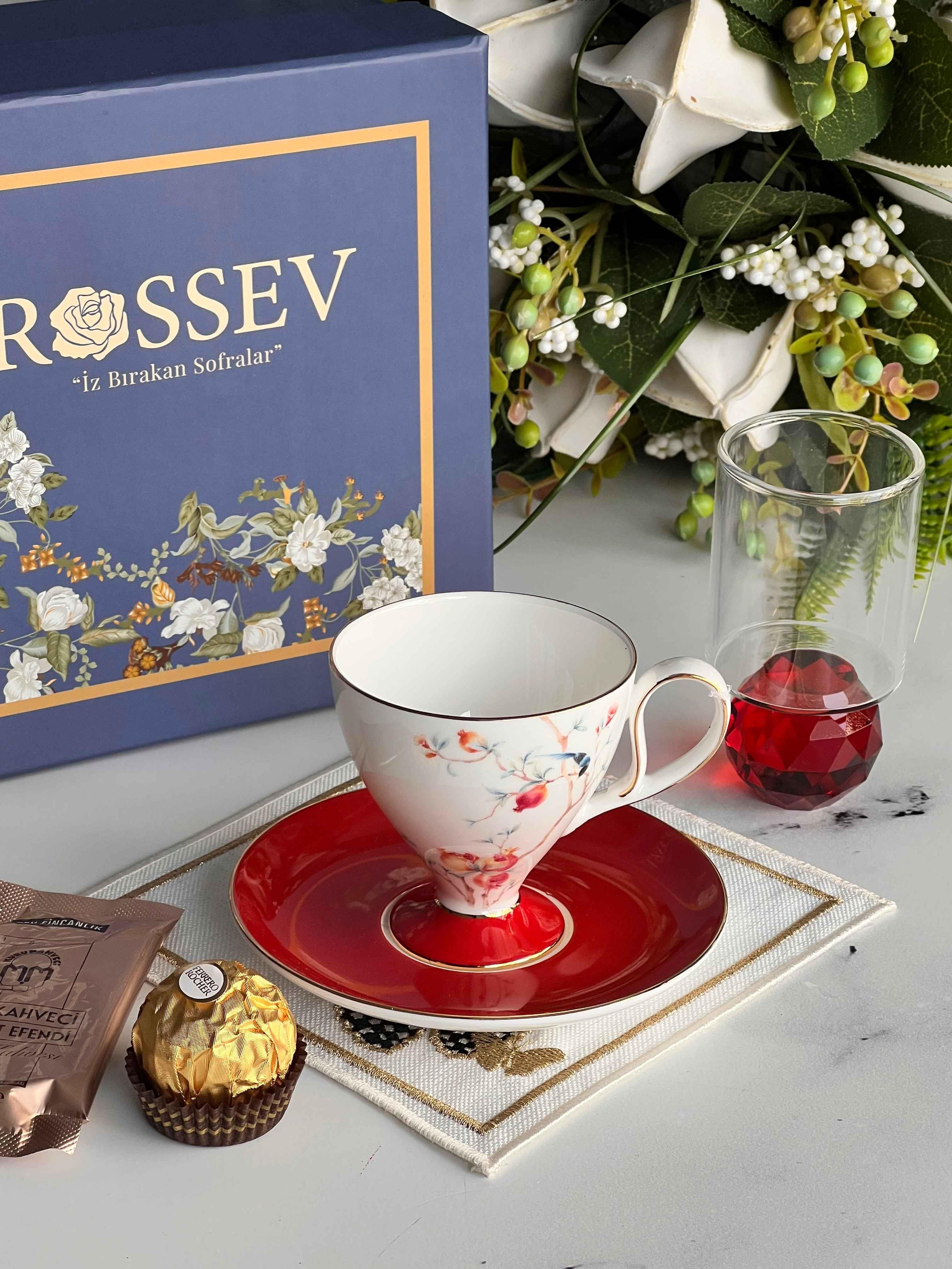 Rossev Veronica Rosso Kişiye Özel Hediye Kutulu Fincan Takımı