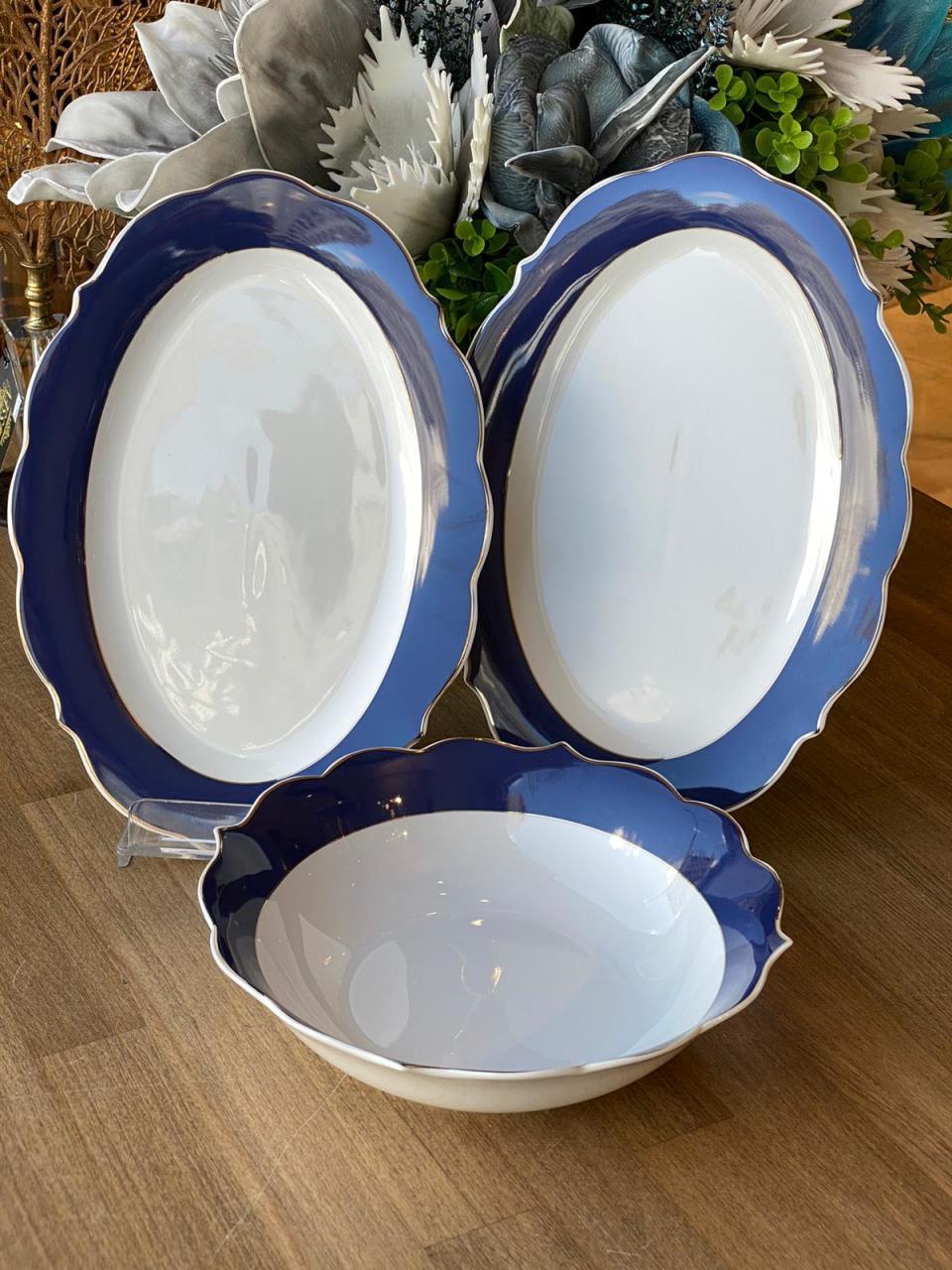Servis Kayık Tabak ve Kase Seti 3 Parça Lacivert