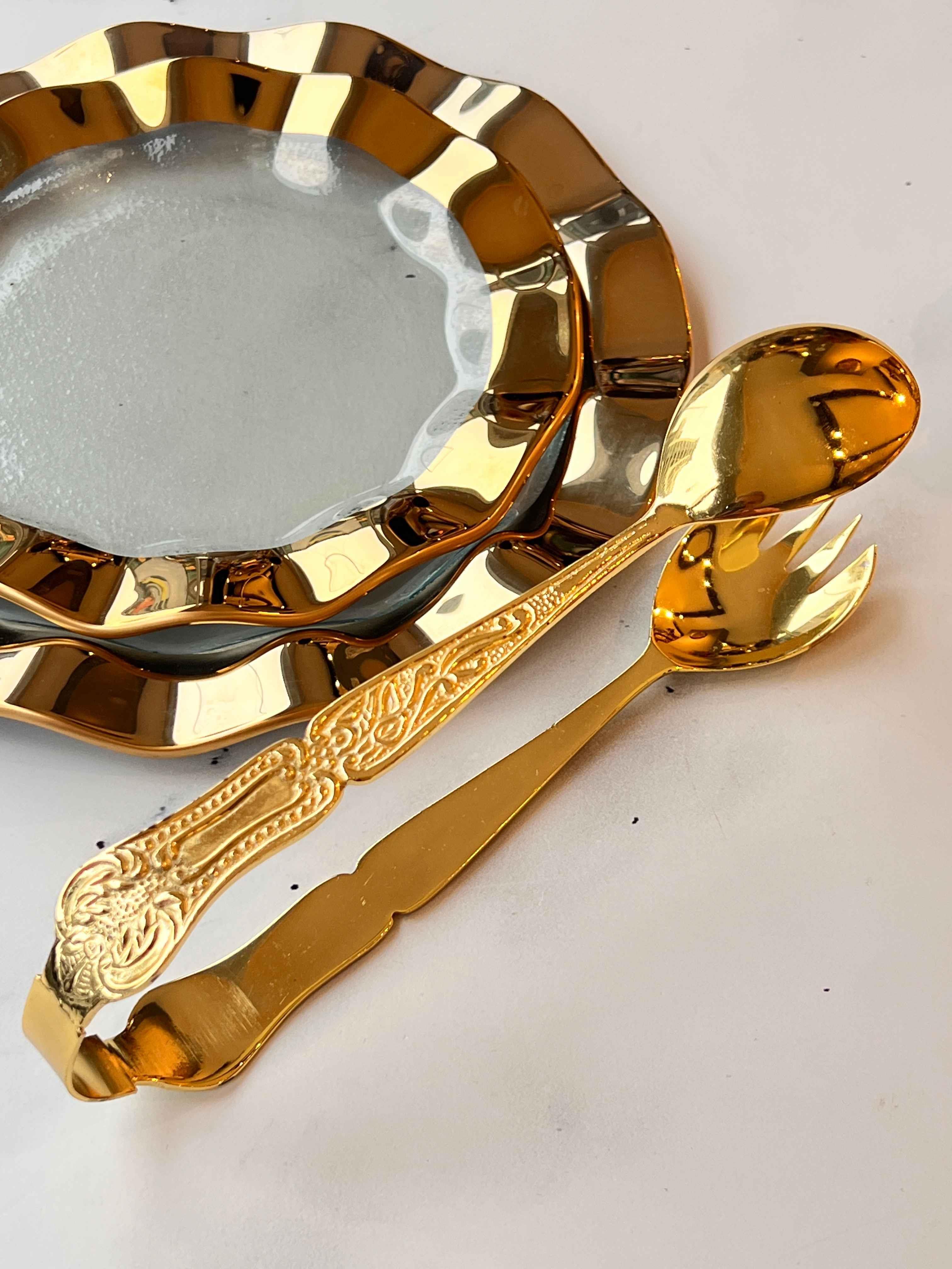 Servis Salata Maşası Gold Metal İşlemeli – Klasik Model