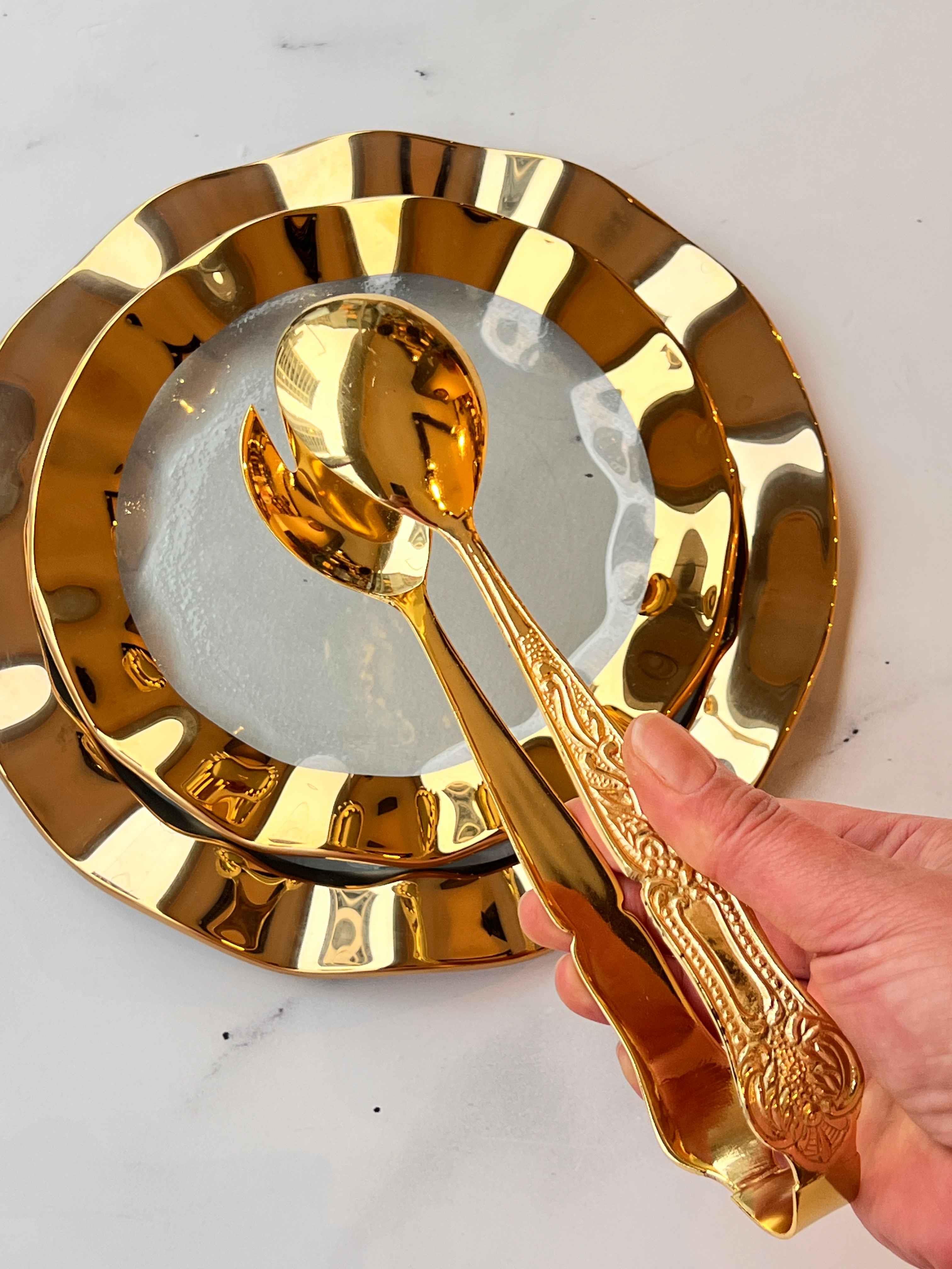 Servis Salata Maşası Gold Metal İşlemeli – Klasik Model