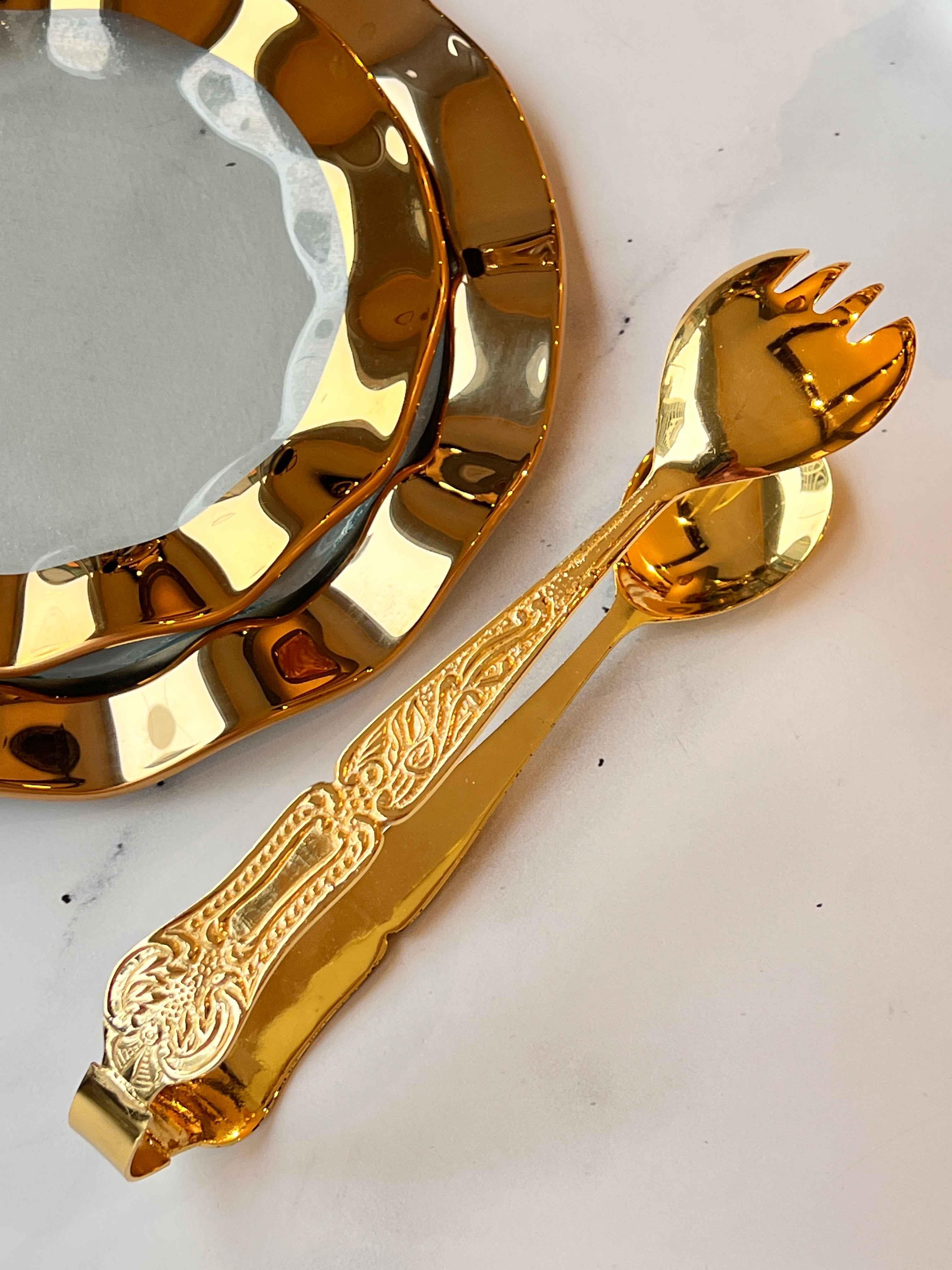 Servis Salata Maşası Gold Metal İşlemeli – Klasik Model