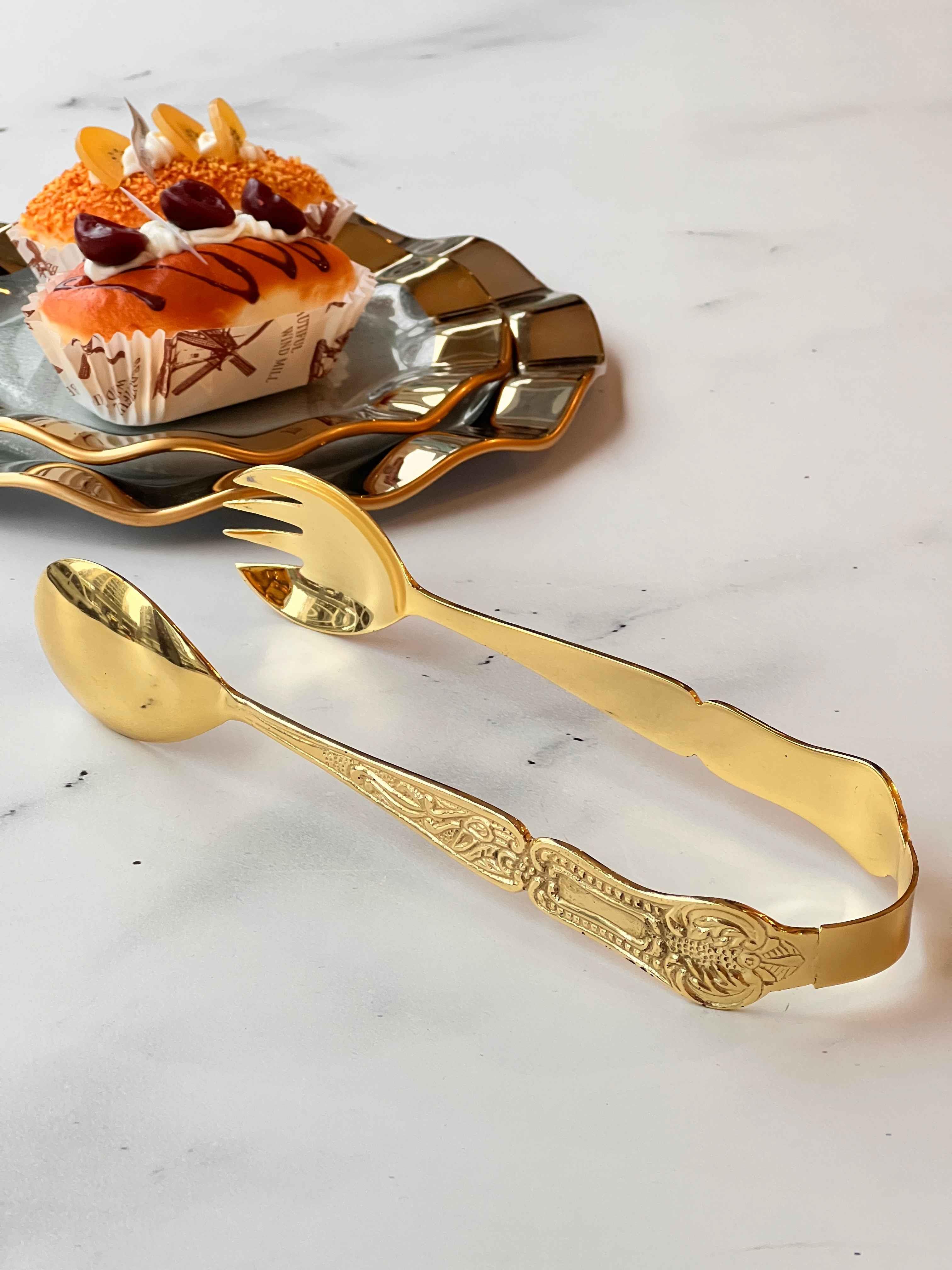 Servis Salata Maşası Gold Metal İşlemeli – Klasik Model