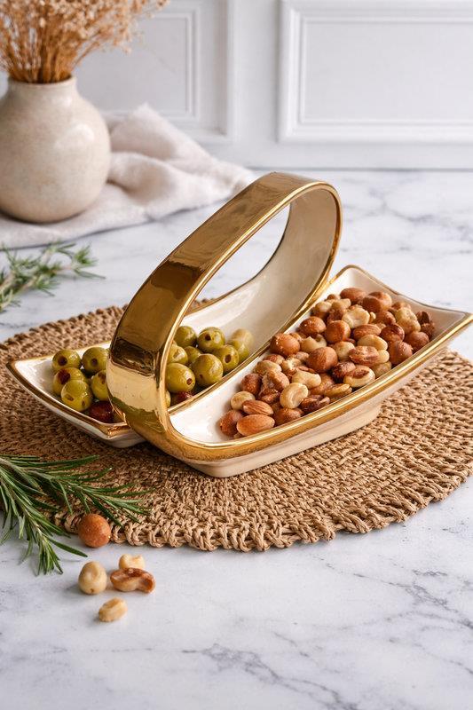 Servis Sunum Tabağı 2 Bölmeli Dikdörtgen Dream Gold