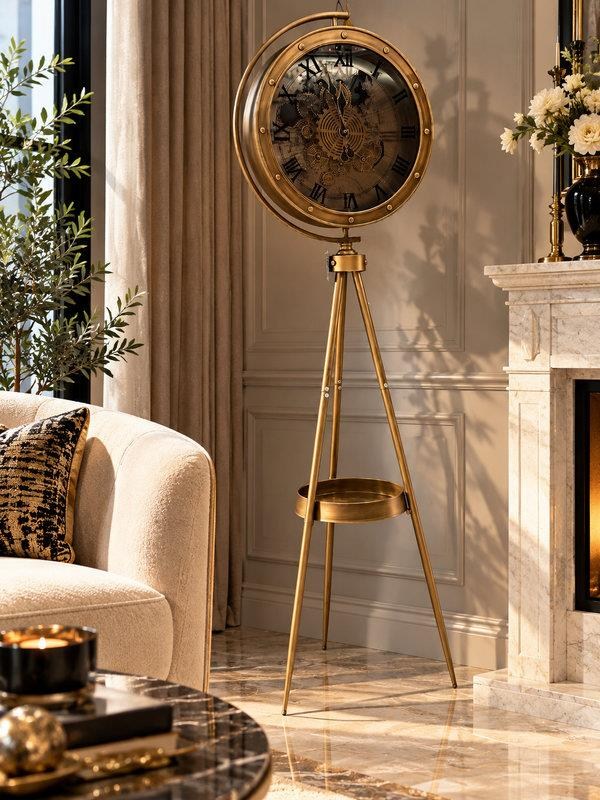 Siyah Gold Çarklı Tripod Ayaklı Dekoratif Saat Era 