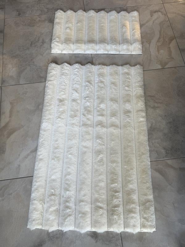 Tavşan Tüyü Krem Klozet Takımı Banyo Paspası Kaymaz TPR Taban Yıkanabilir 2'li Set 40x60-60x100