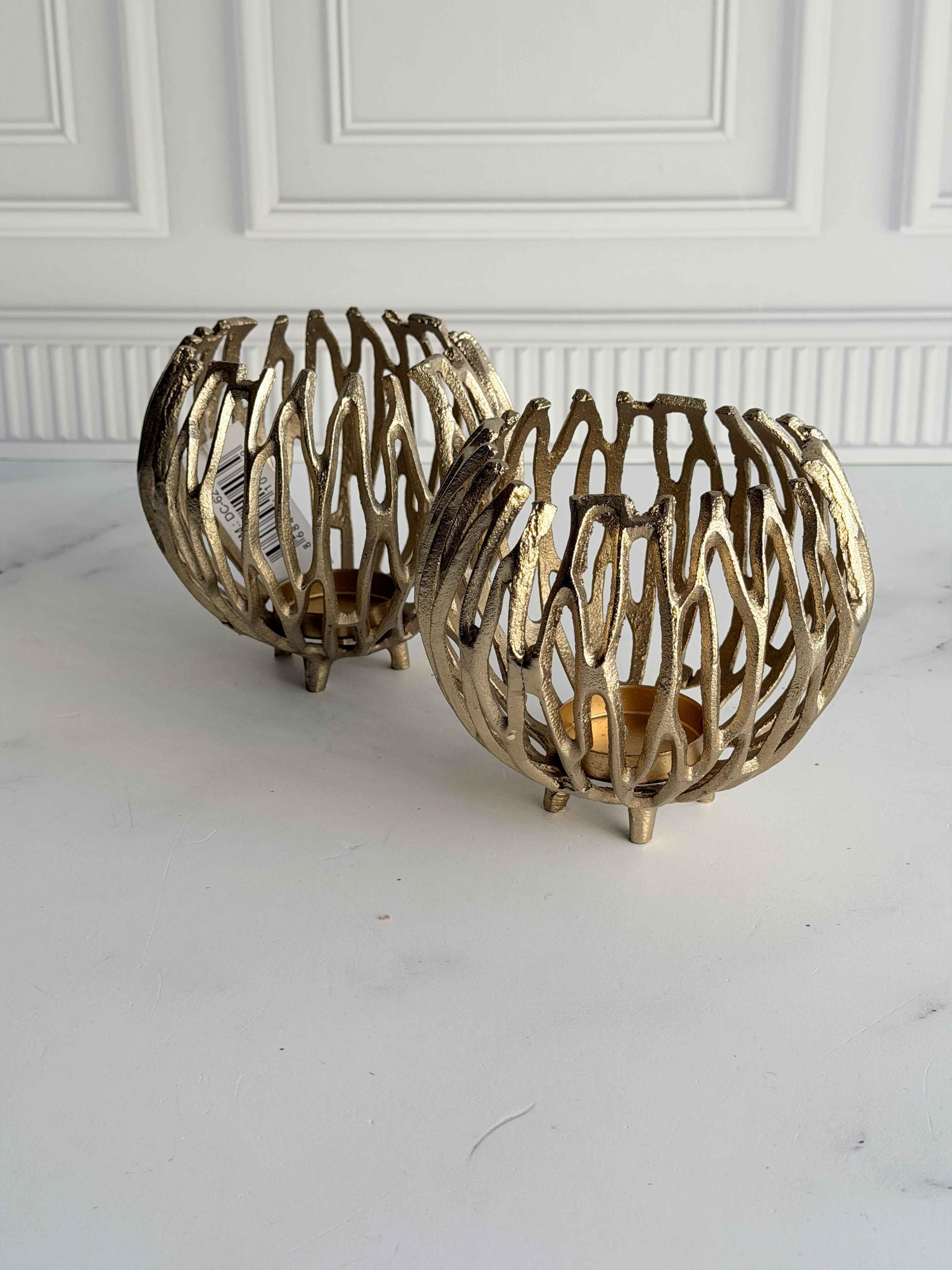 Tealight Mumluk 2'Li Antik Eskitme Altın Salon Aksesuarı
