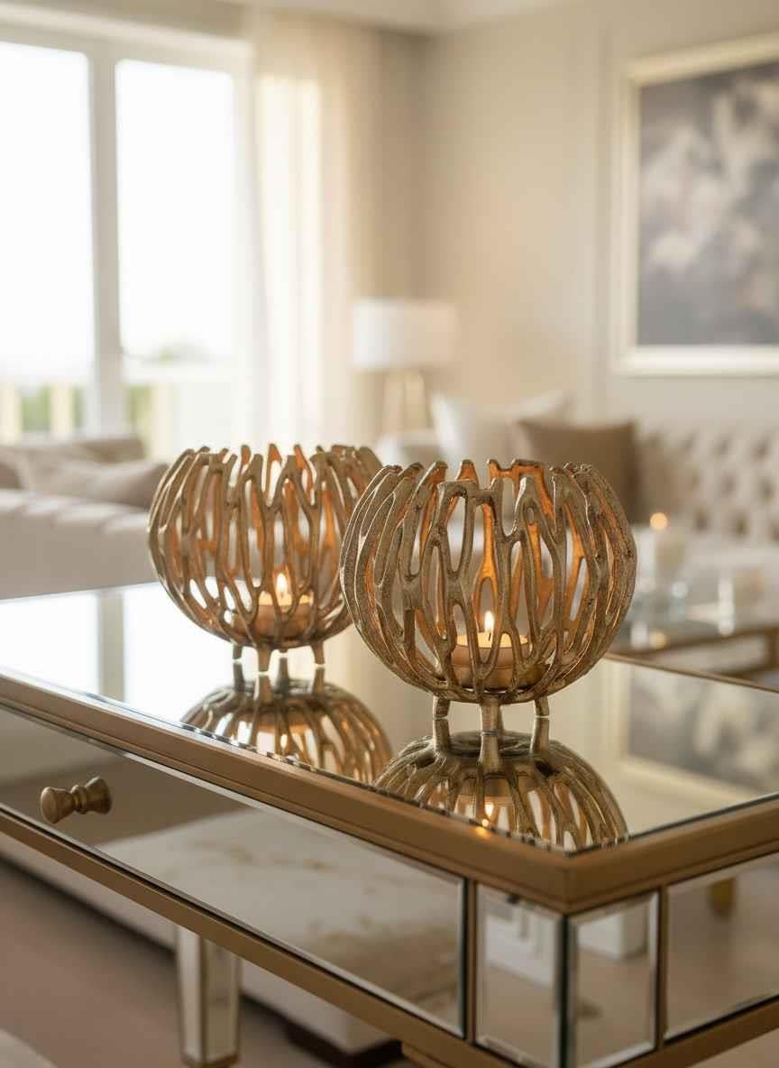 Tealight Mumluk 2'Li Antik Eskitme Altın Salon Aksesuarı