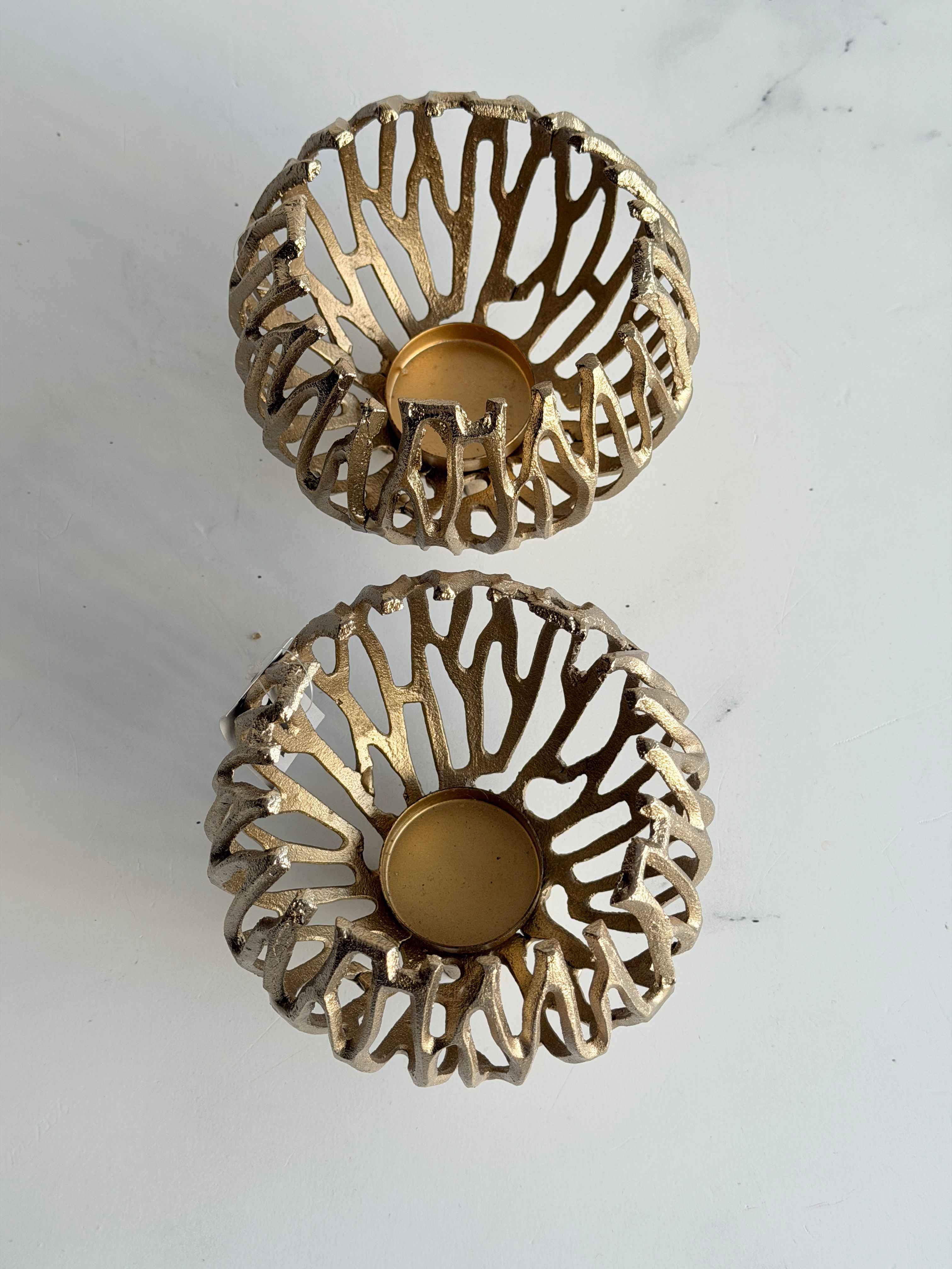 Tealight Mumluk 2'Li Antik Eskitme Altın Salon Aksesuarı
