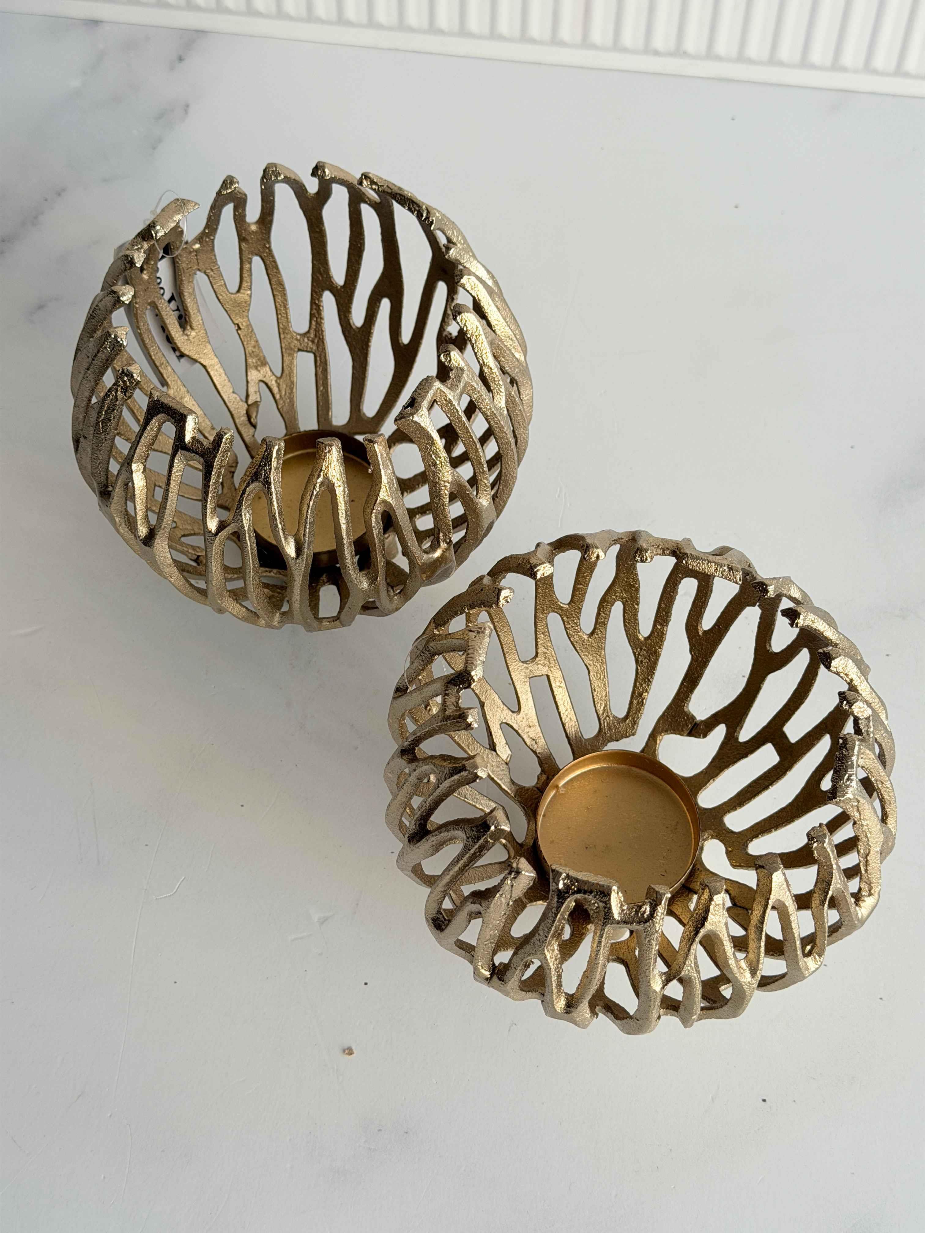 Tealight Mumluk 2'Li Antik Eskitme Altın Salon Aksesuarı