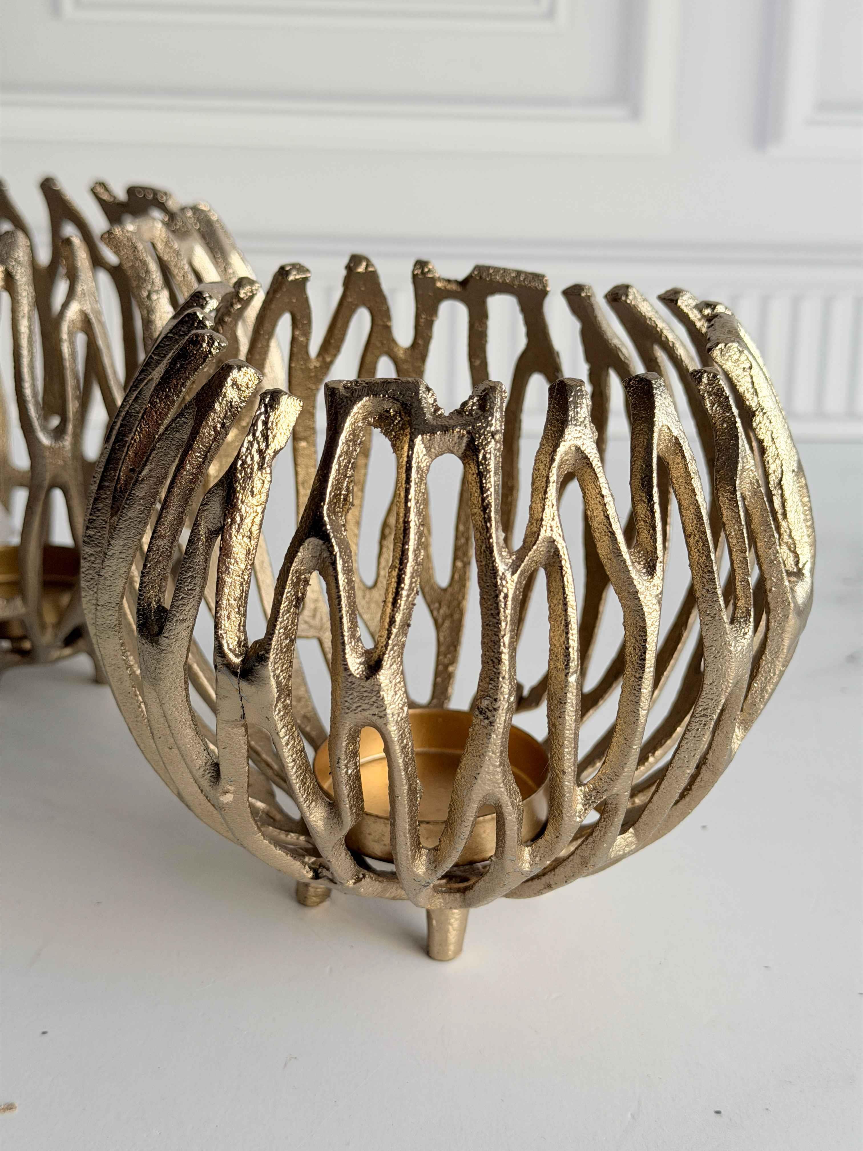 Tealight Mumluk 2'Li Antik Eskitme Altın Salon Aksesuarı