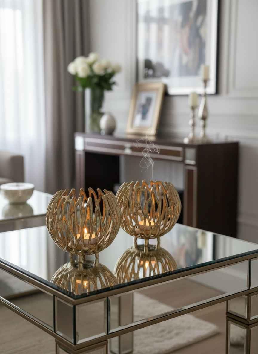 Tealight Mumluk 2'Li Antik Eskitme Altın Salon Aksesuarı