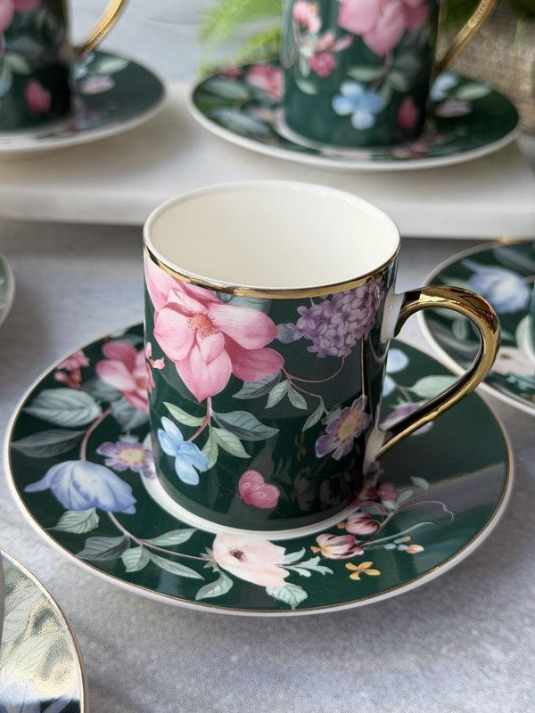 Türk Kahve Fincanı 6 Kişilik 12 Parça Lilak Yeşil