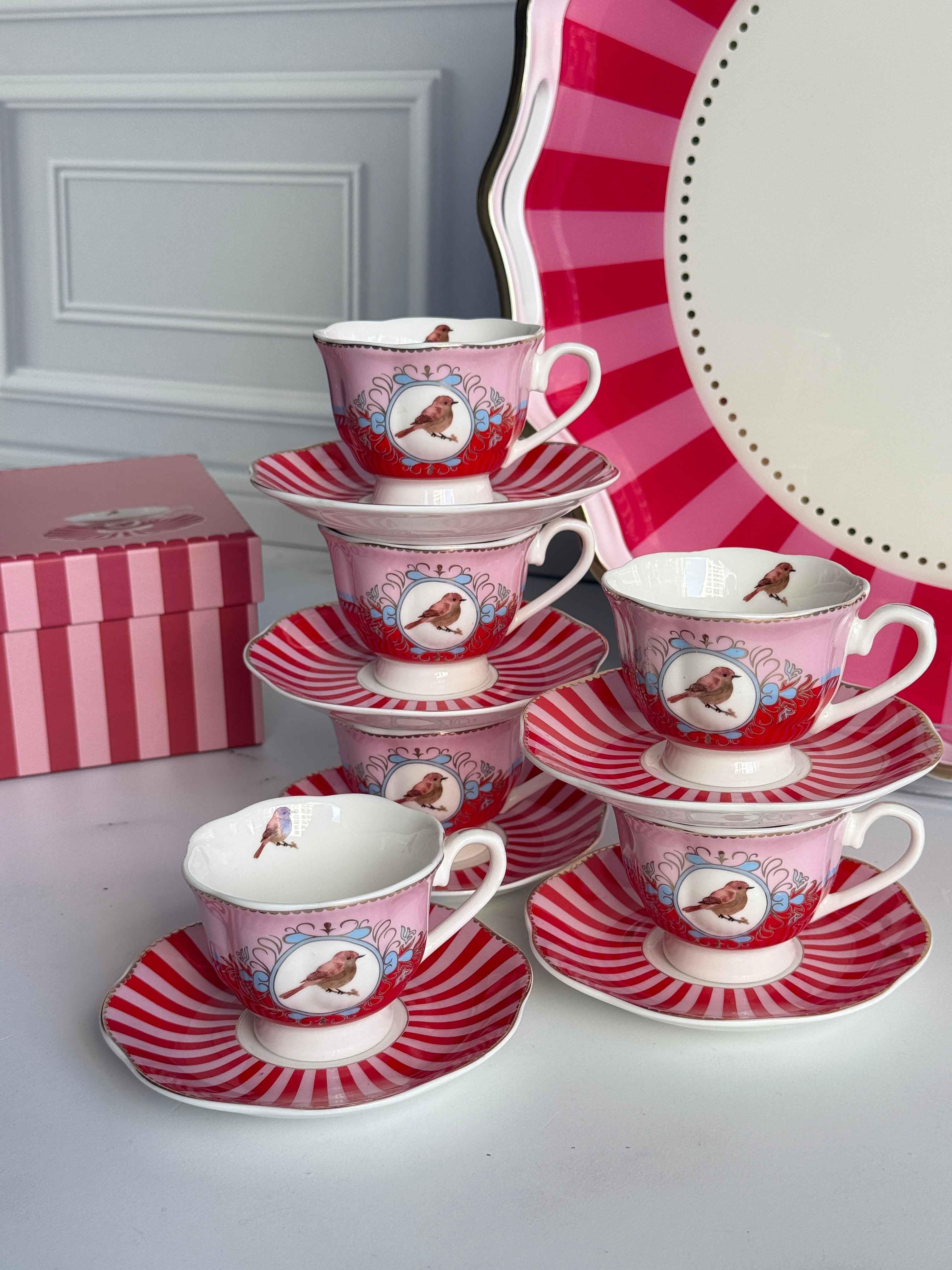 Türk Kahve Fincanı Bird Red 6 Kişilik 12 Parça