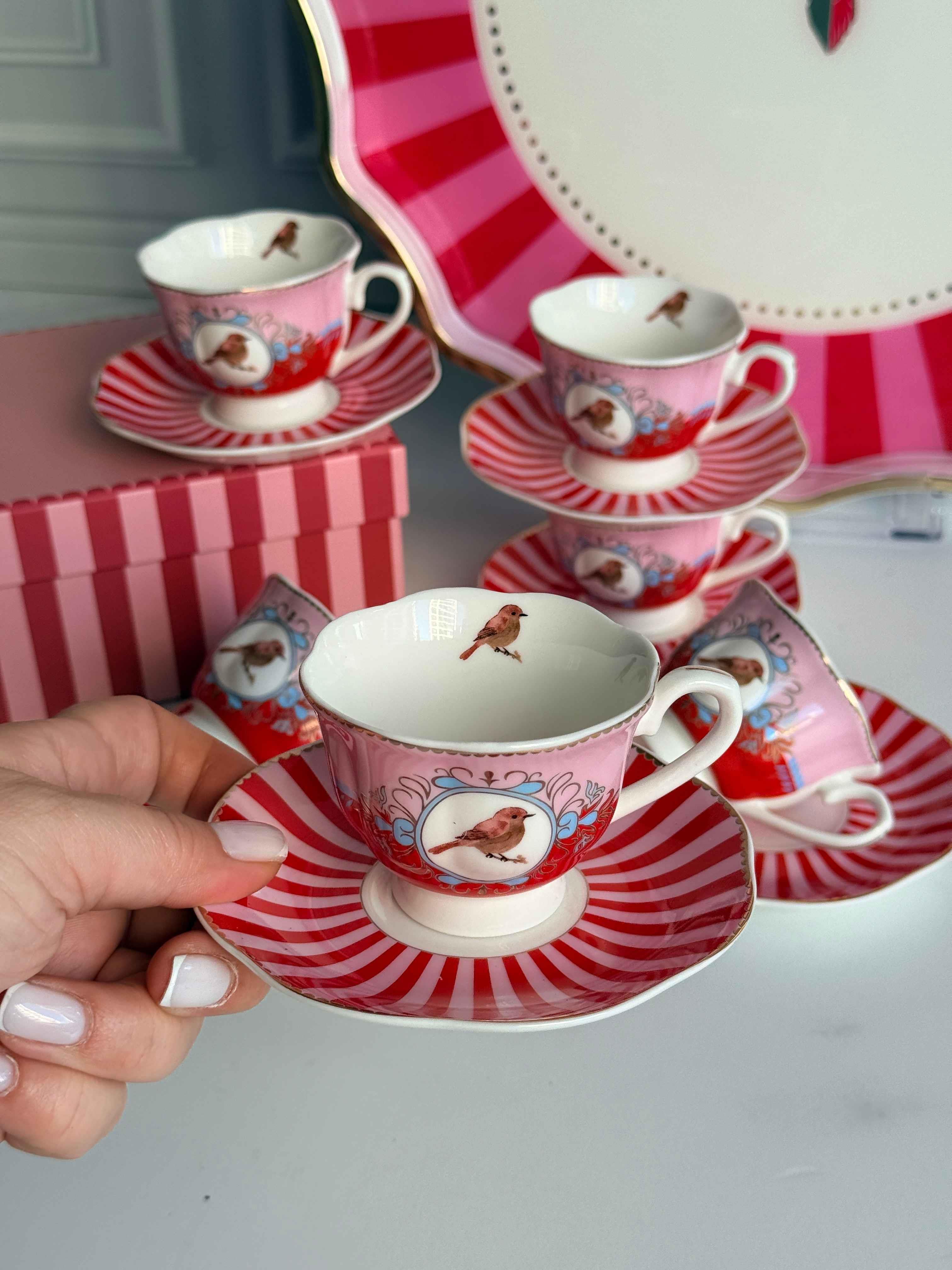 Türk Kahve Fincanı Bird Red 6 Kişilik 12 Parça