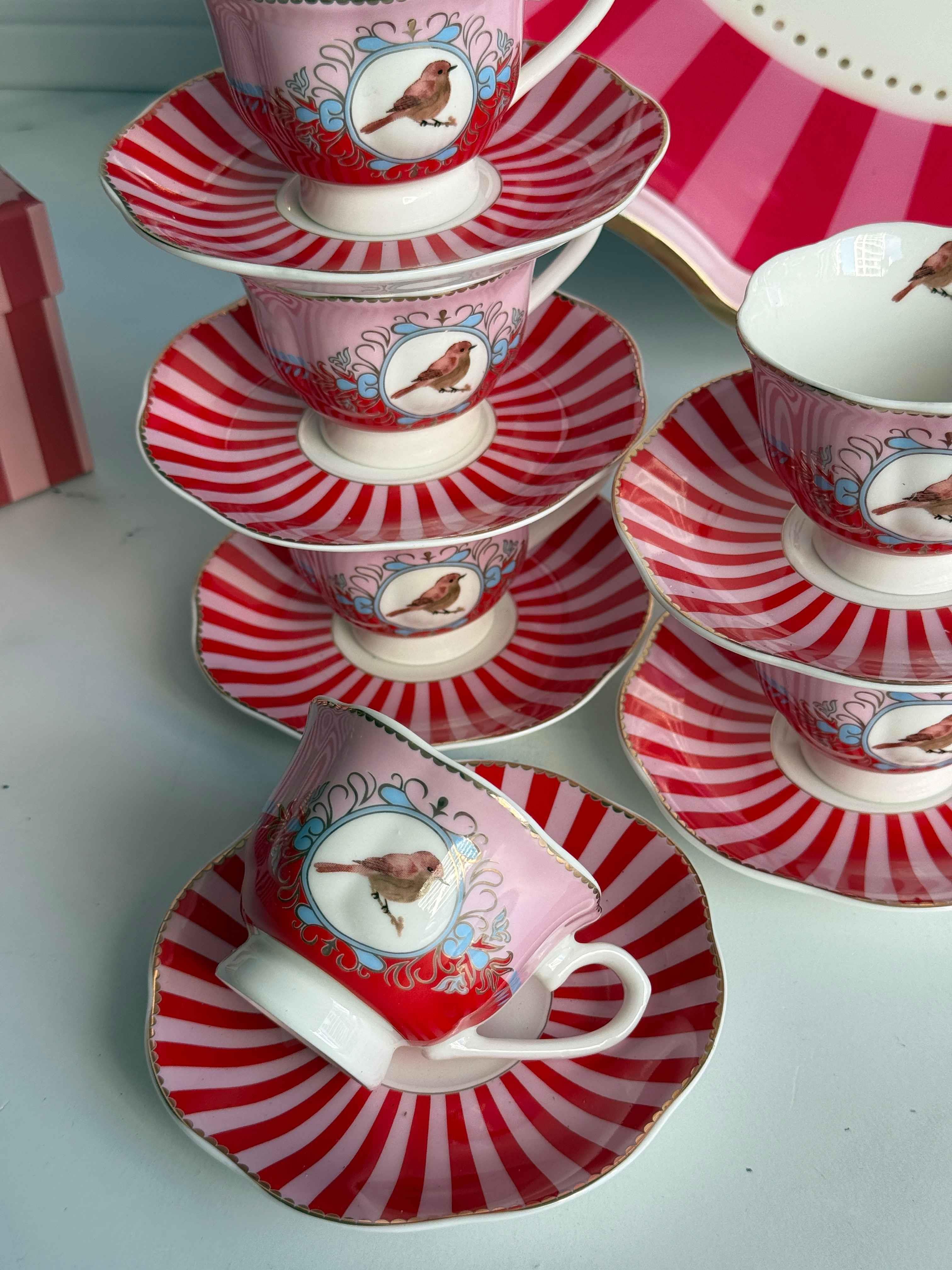 Türk Kahve Fincanı Bird Red 6 Kişilik 12 Parça