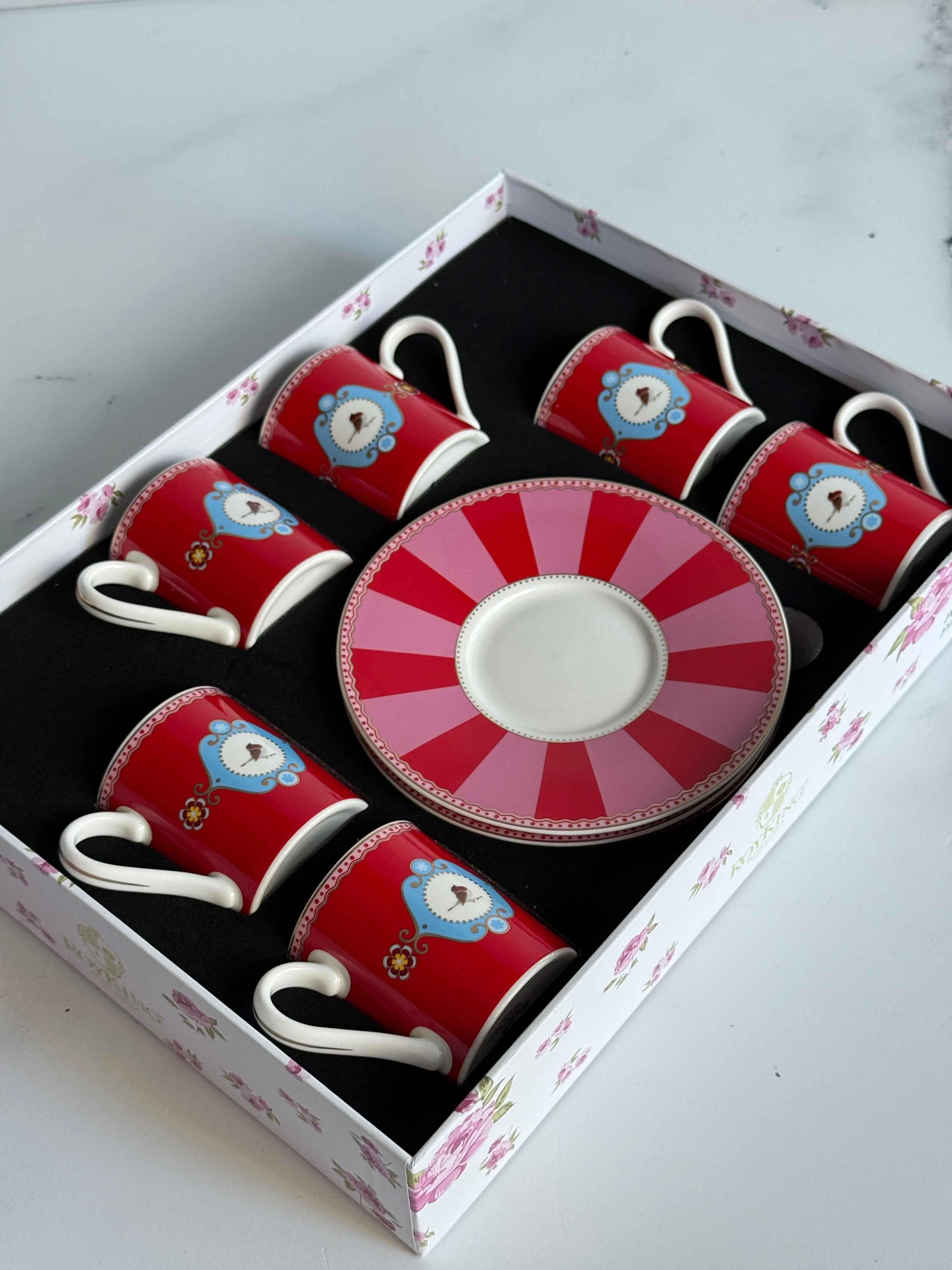 Türk Kahve Fincanı Birdy Red 6 Kişilik 12 Parça