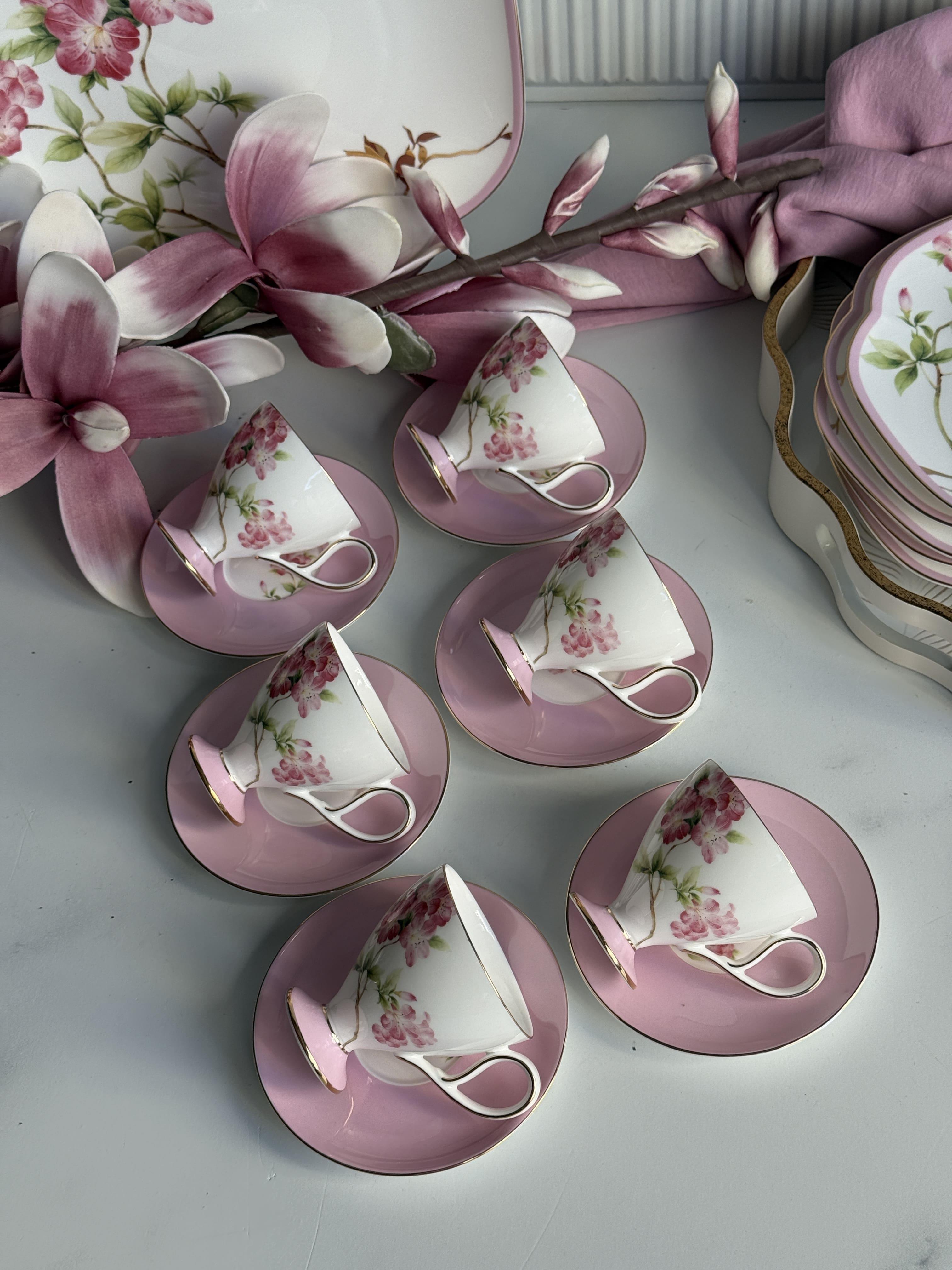 Türk Kahve Fincanı Veronica Blossom 6 Kişilik 12 Parça