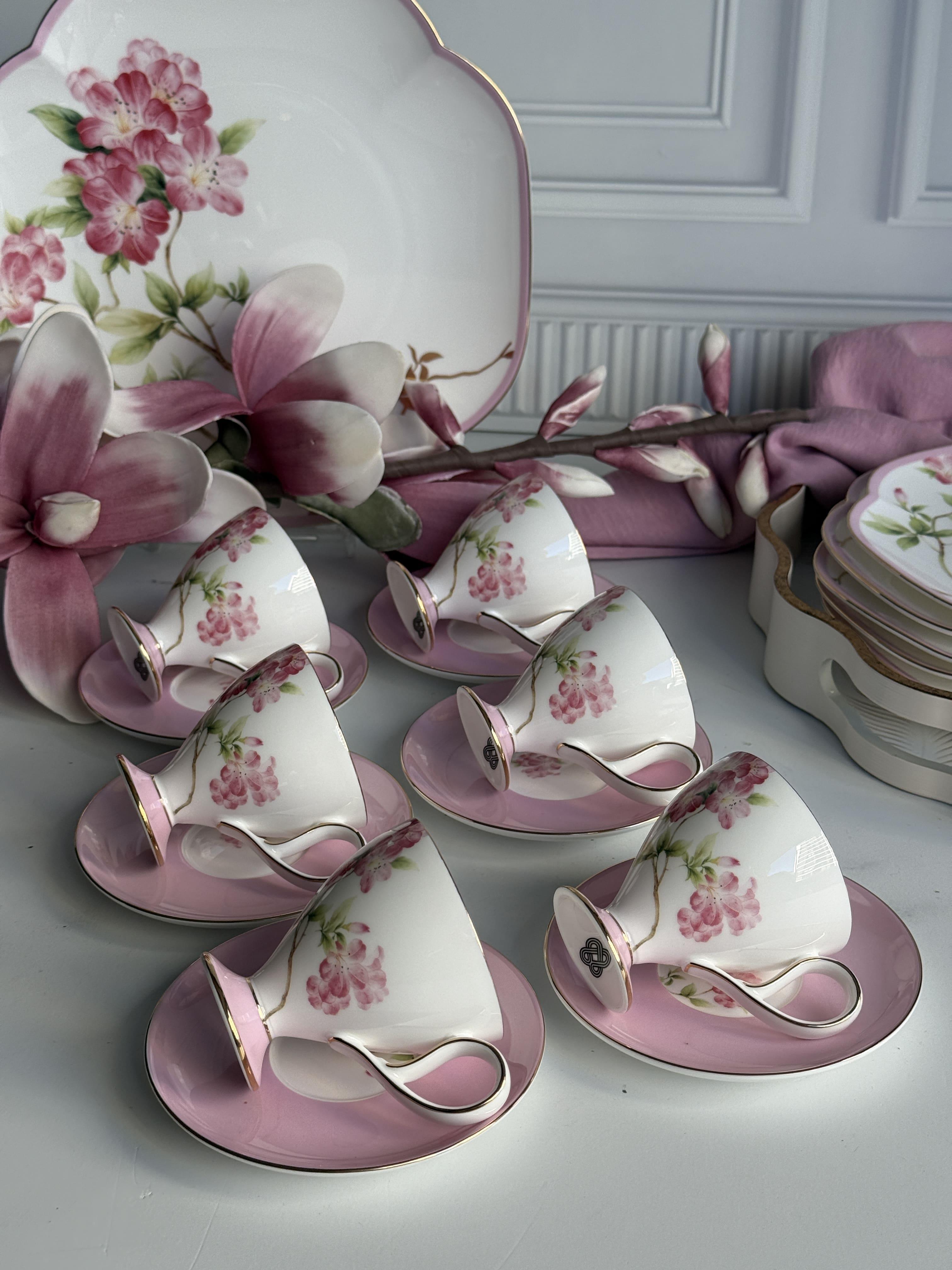 Türk Kahve Fincanı Veronica Blossom 6 Kişilik 12 Parça