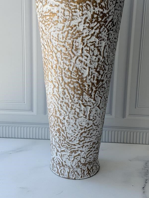 Vazo Eskitme Gold Beyaz Detaylı Metal Dekoratif 74cm
