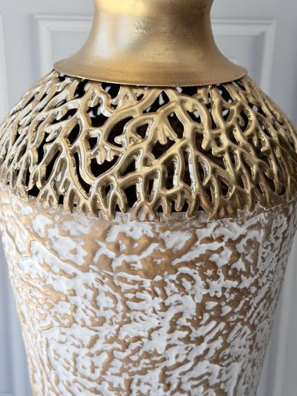 Vazo Eskitme Gold Beyaz Detaylı Metal Dekoratif 74cm