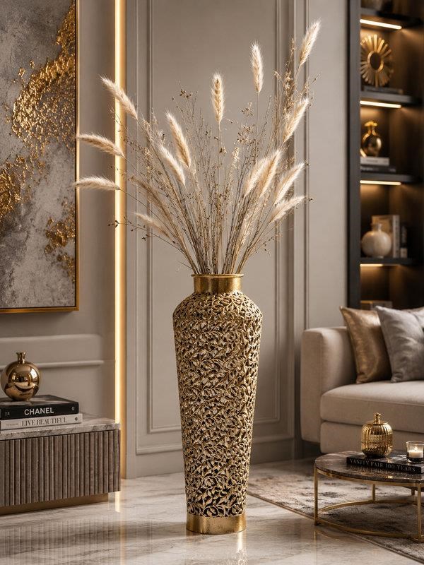 Vazo Eskitme Gold Detaylı Delikli Dekoratif 72cm