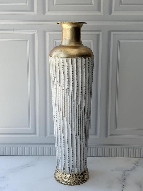 Vazo Eskitme Gold Detaylı Krem Dekoratif 72cm