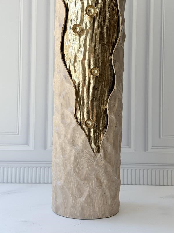 Vazo Eskitme Gold Detaylı Krem Dekoratif 65cm