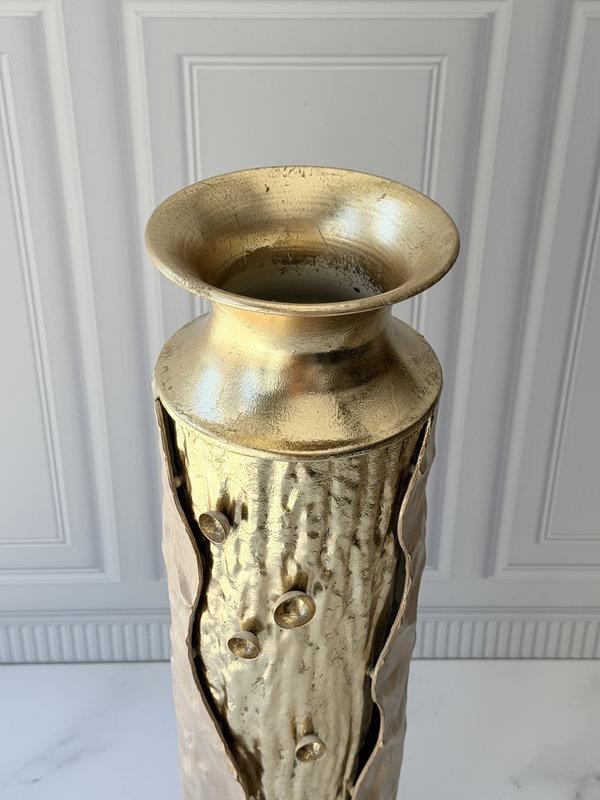 Vazo Eskitme Gold Detaylı Krem Dekoratif 65cm