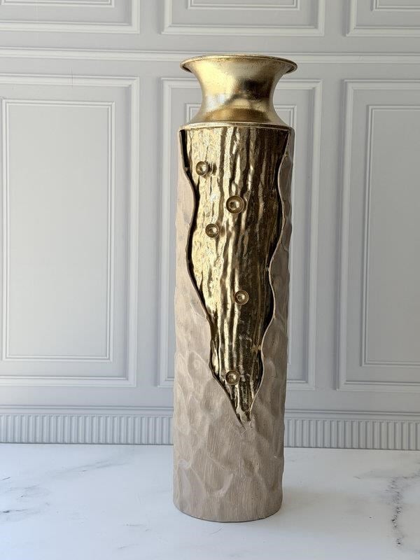 Vazo Eskitme Gold Detaylı Krem Dekoratif 65cm