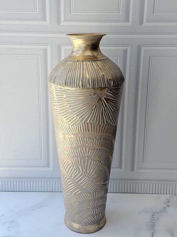 Vazo Eskitme Krem Gold Detaylı Dekoratif 74cm