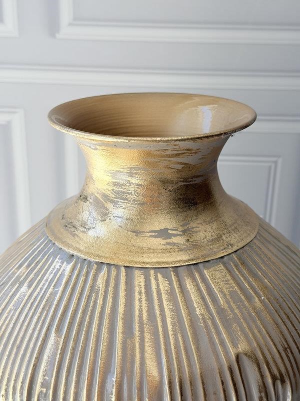Vazo Eskitme Krem Gold Detaylı Dekoratif 74cm