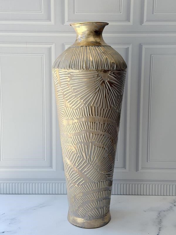 Vazo Eskitme Krem Gold Detaylı Dekoratif 74cm
