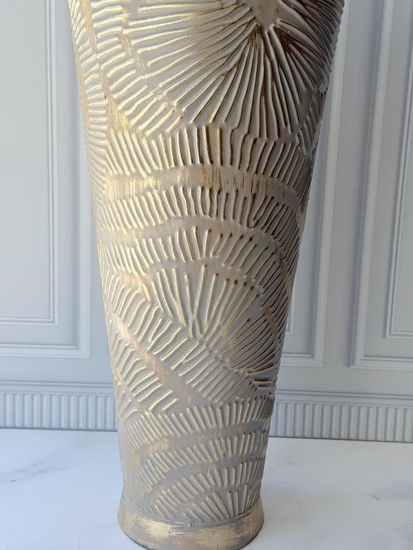 Vazo Eskitme Krem Gold Detaylı Dekoratif 74cm
