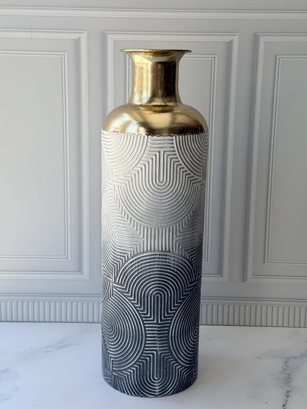 Vazo Eskitme Krem Gri Gold Detaylı Dekoratif 63cm