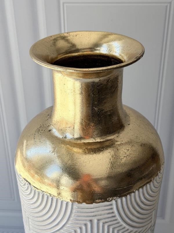 Vazo Eskitme Krem Gri Gold Detaylı Dekoratif 63cm