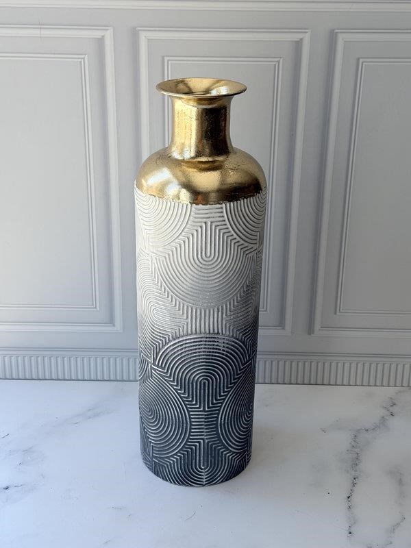 Vazo Eskitme Krem Gri Gold Detaylı Dekoratif 63cm